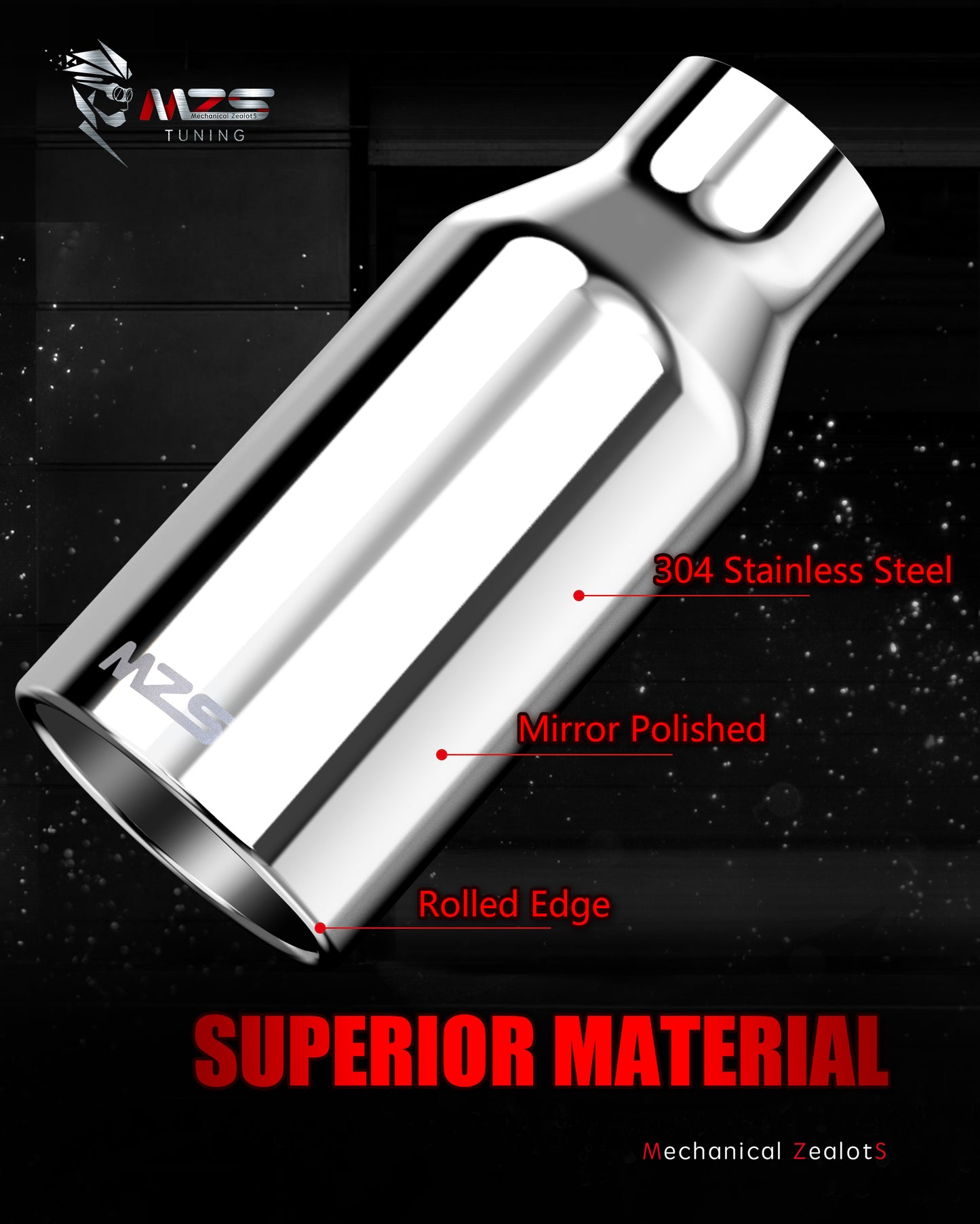 MZS Exhaust Tip, 2.5" Inlet 4" Outlet 9" Length Tailpipe Universal - Stainless Steel - 2PCS