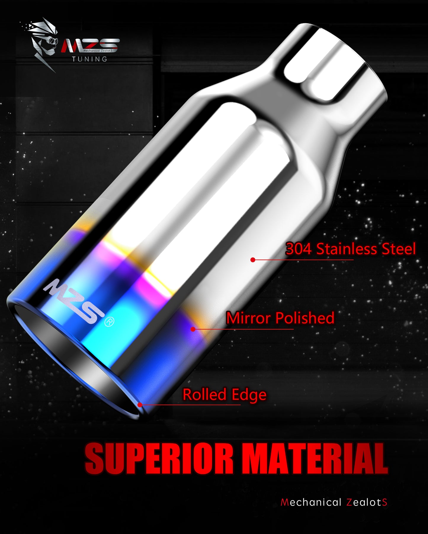 MZS Exhaust Tip, 2.5" Inlet 4" Outlet 9" Length Tailpipe Universal - Stainless Steel - 2PCS