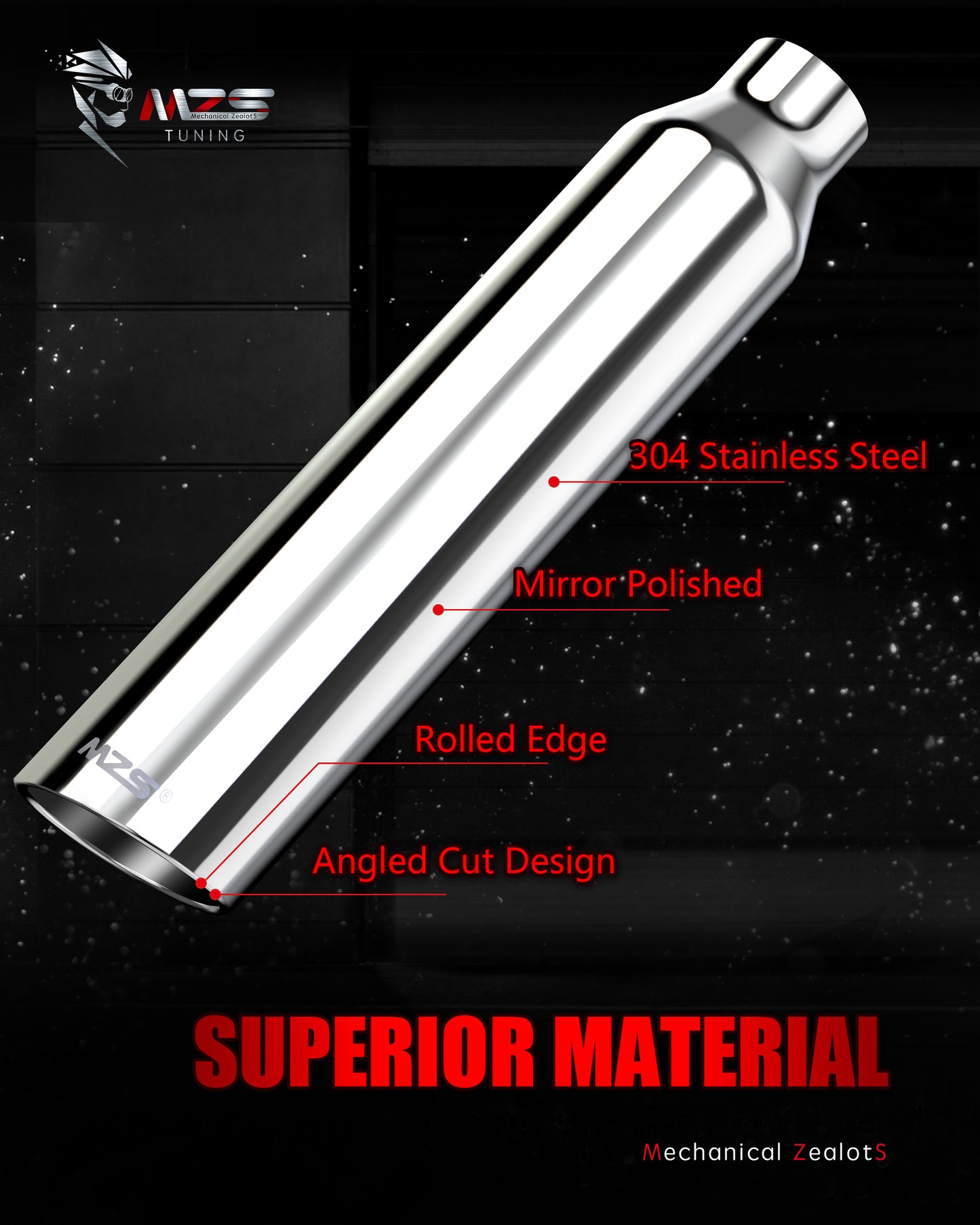 MZS Exhaust Tip, 2.5" Inlet 4" Outlet 18" Length Tailpipe Universal - Stainless Steel