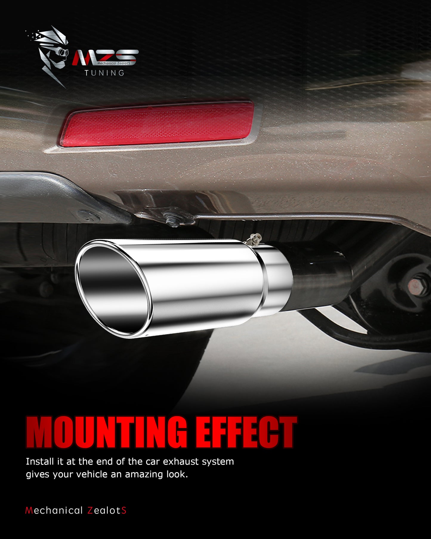 MZS Exhaust Tip - 4" Inlet 5" Outlet 12" Length Tailpipe Universal - Stainless Steel