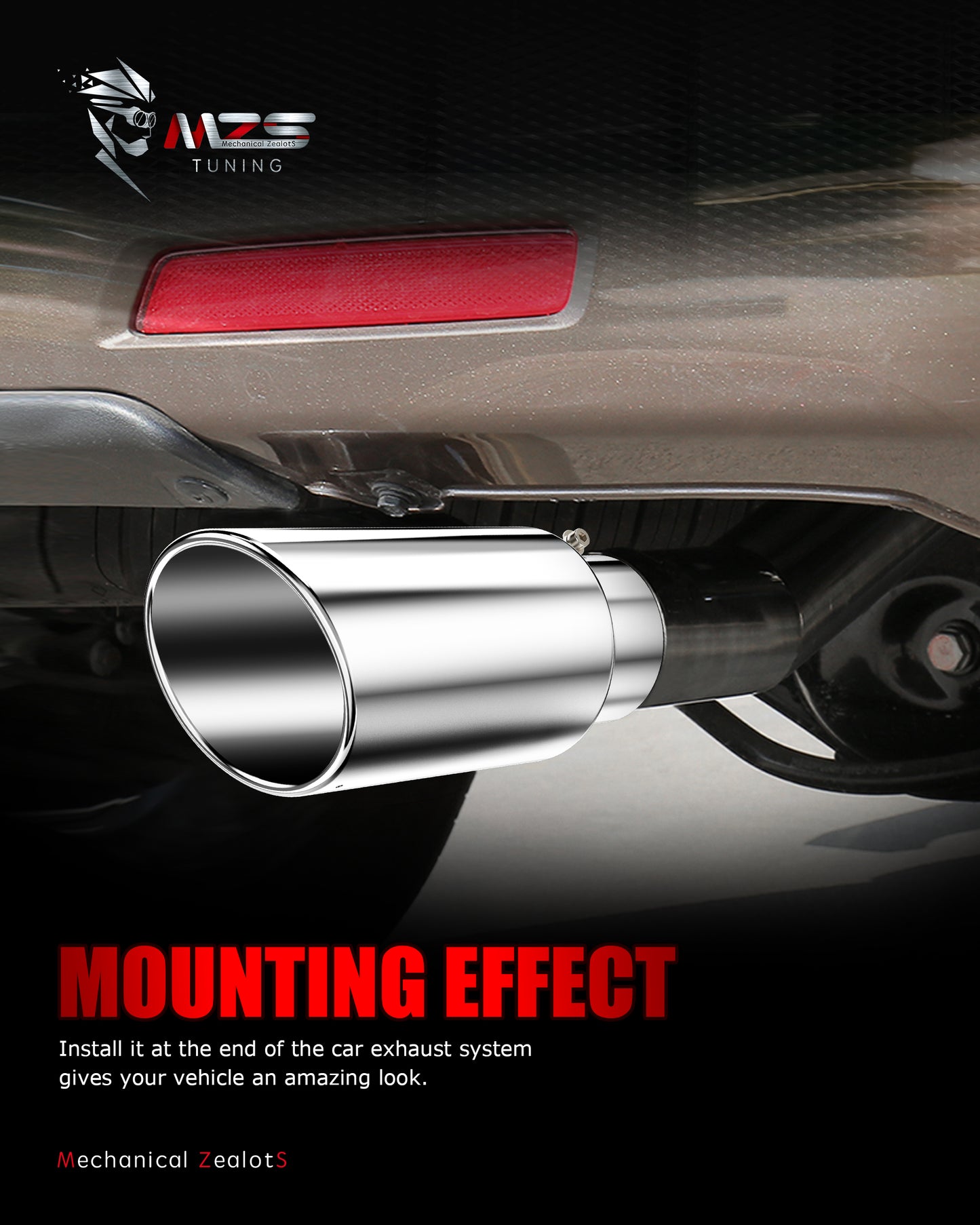 MZS Exhaust Tip - 4" Inlet 6" Outlet 12" Length Tailpipe Universal - Stainless Steel