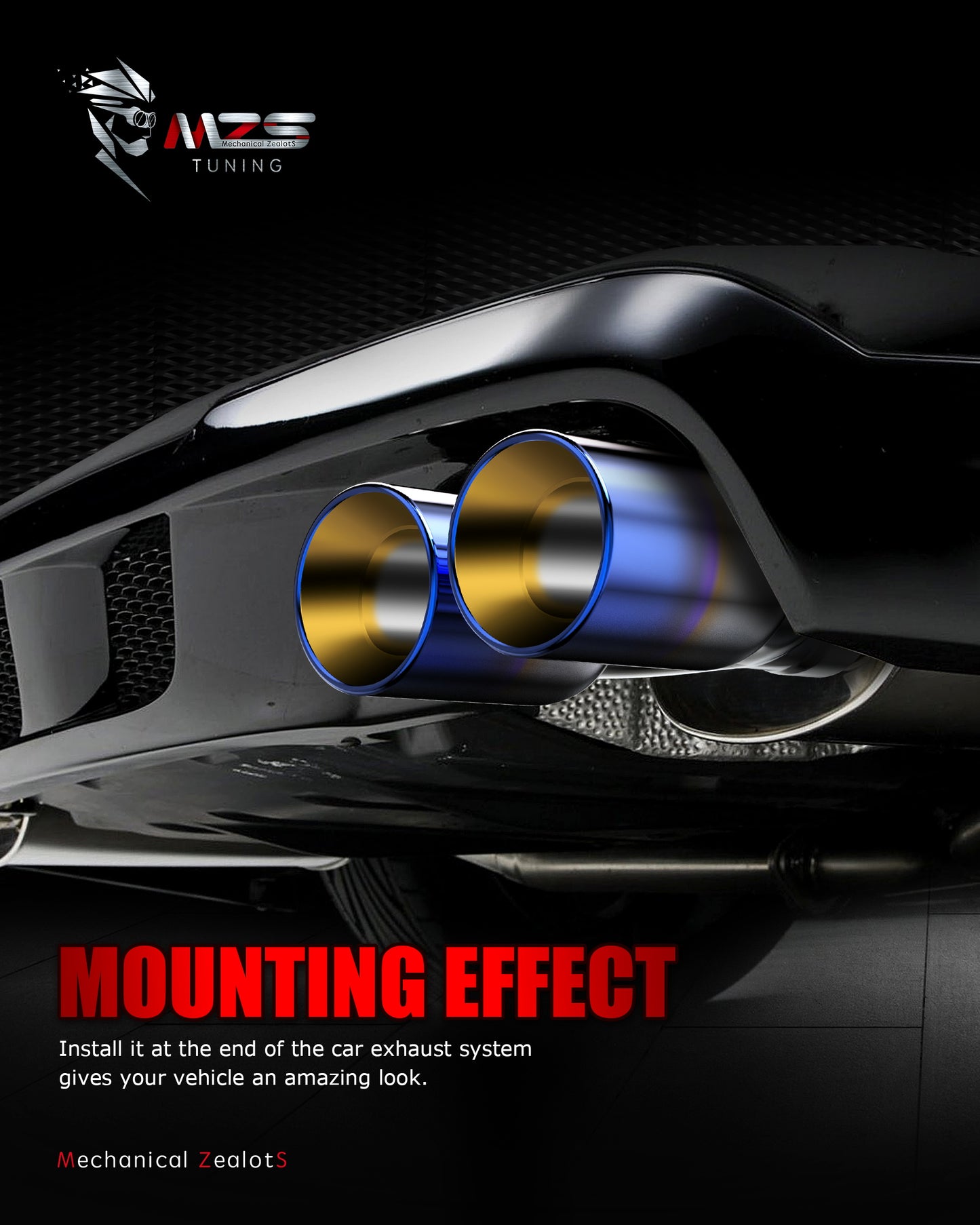 MZS Exhaust Tip, 2.5" Inlet 3.5" Outlet 9.5" Length Tailpipe Universal - Stainless Steel - 2PCS