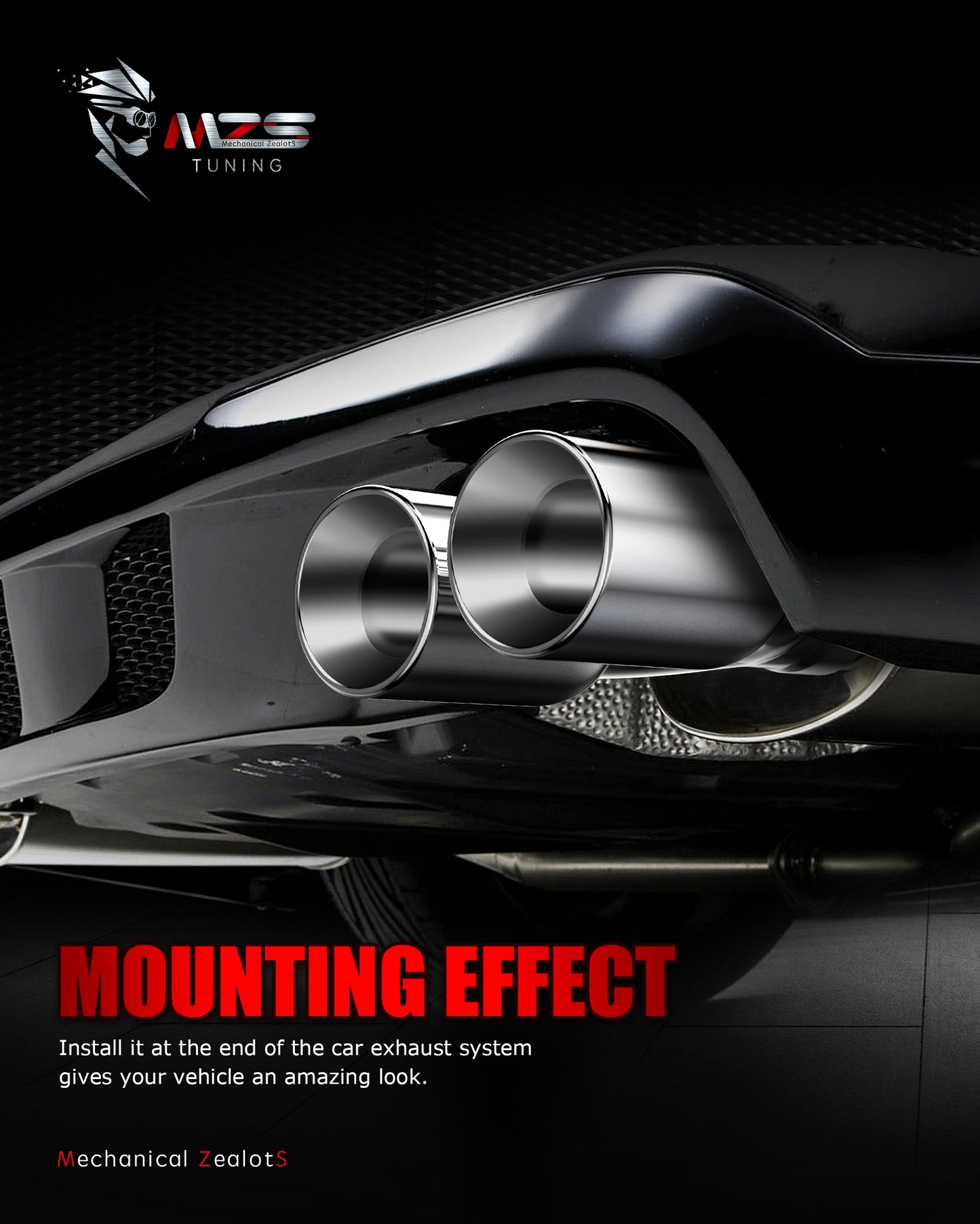 MZS Exhaust Tip, 2.5" Inlet 3.5" Outlet 9.5" Length Tailpipe Universal - Stainless Steel - 2PCS