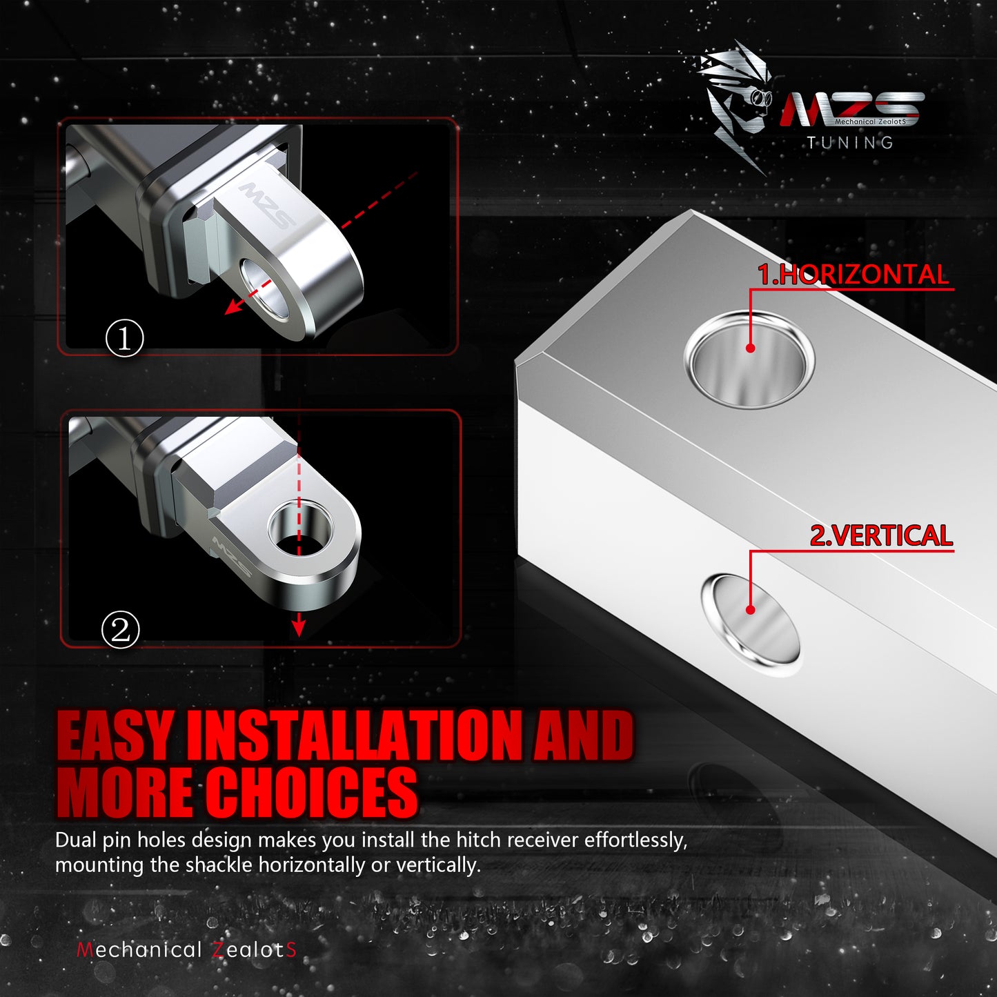 MZS 2" Shackle Hitch Receiver, 3/4" D Ring Shackle, Fits 2" Receivers Hitches for Towing Off-Road Use Vehicle Recovery