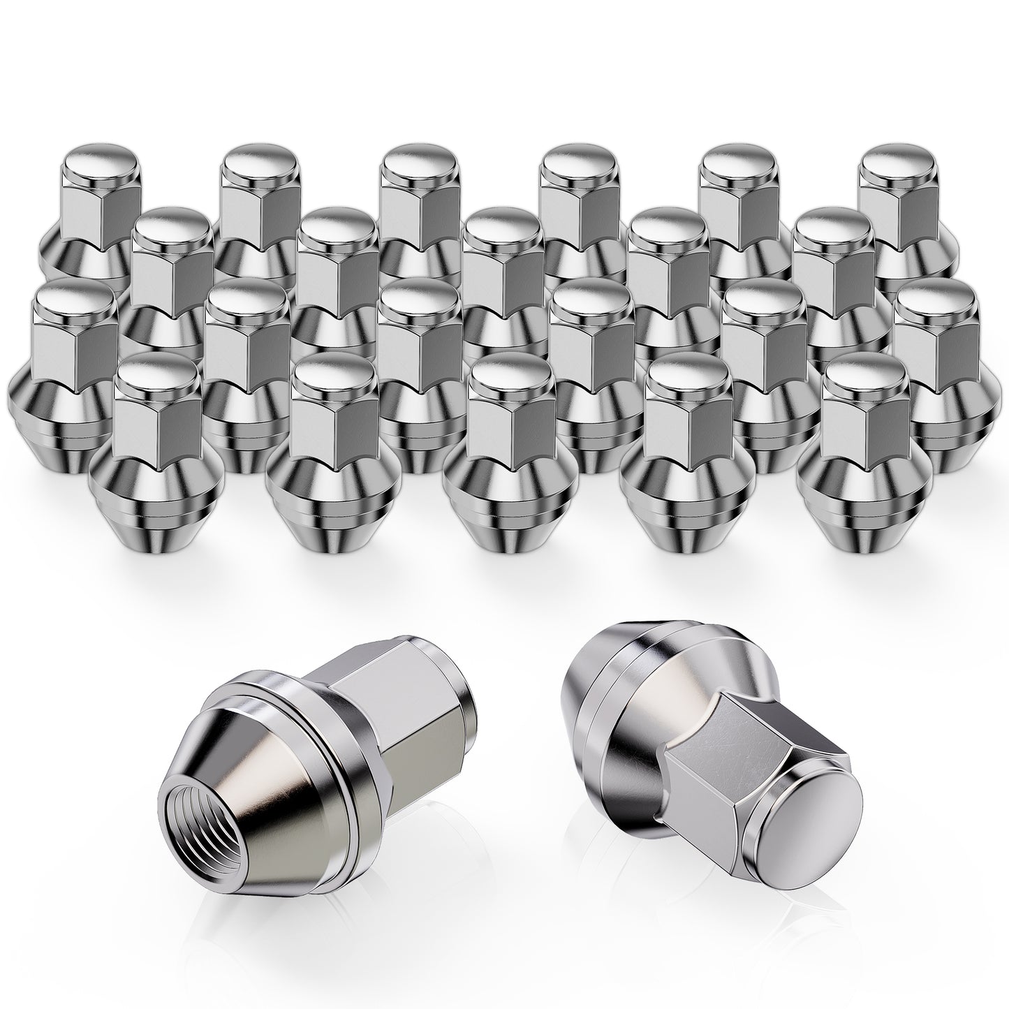 MZS M14x1.5 Lug Nuts, 21mm Hex Closed End Acorn Seat Wheel Nut for 2015+ F150 Expedition Navigator / 2022+ Bronco Factory Wheels, One-Piece Design, Replace OEM ACPZ-1012-B 611-008, Chrome, 24Pcs