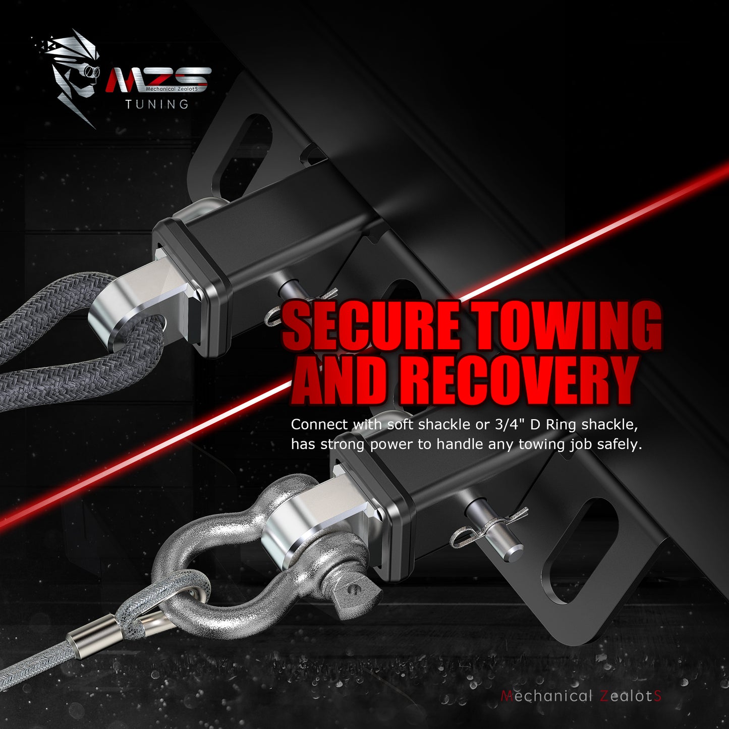 MZS 2" Shackle Hitch Receiver Fits 2 inch Receivers Hitches for Towing Off-Road Use Vehicle Recovery