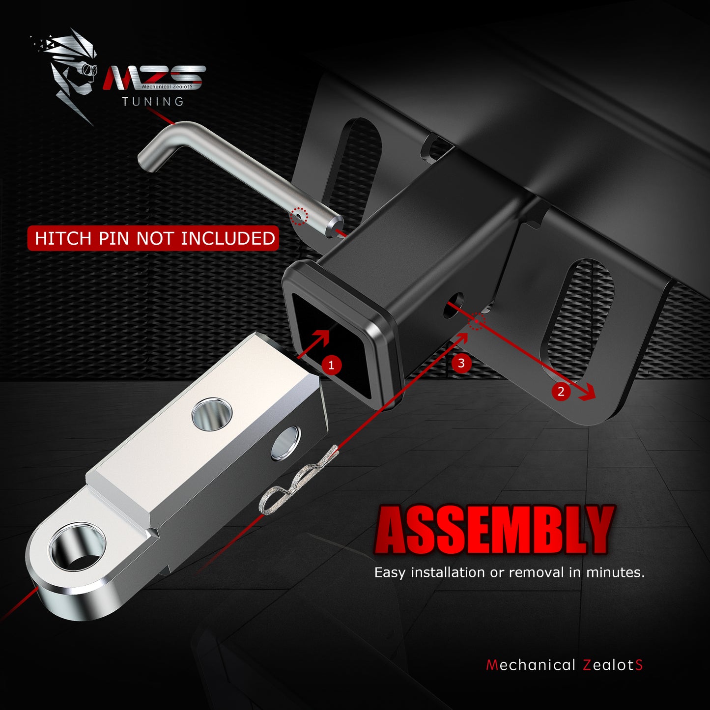 MZS 2" Shackle Hitch Receiver Fits 2 inch Receivers Hitches for Towing Off-Road Use Vehicle Recovery