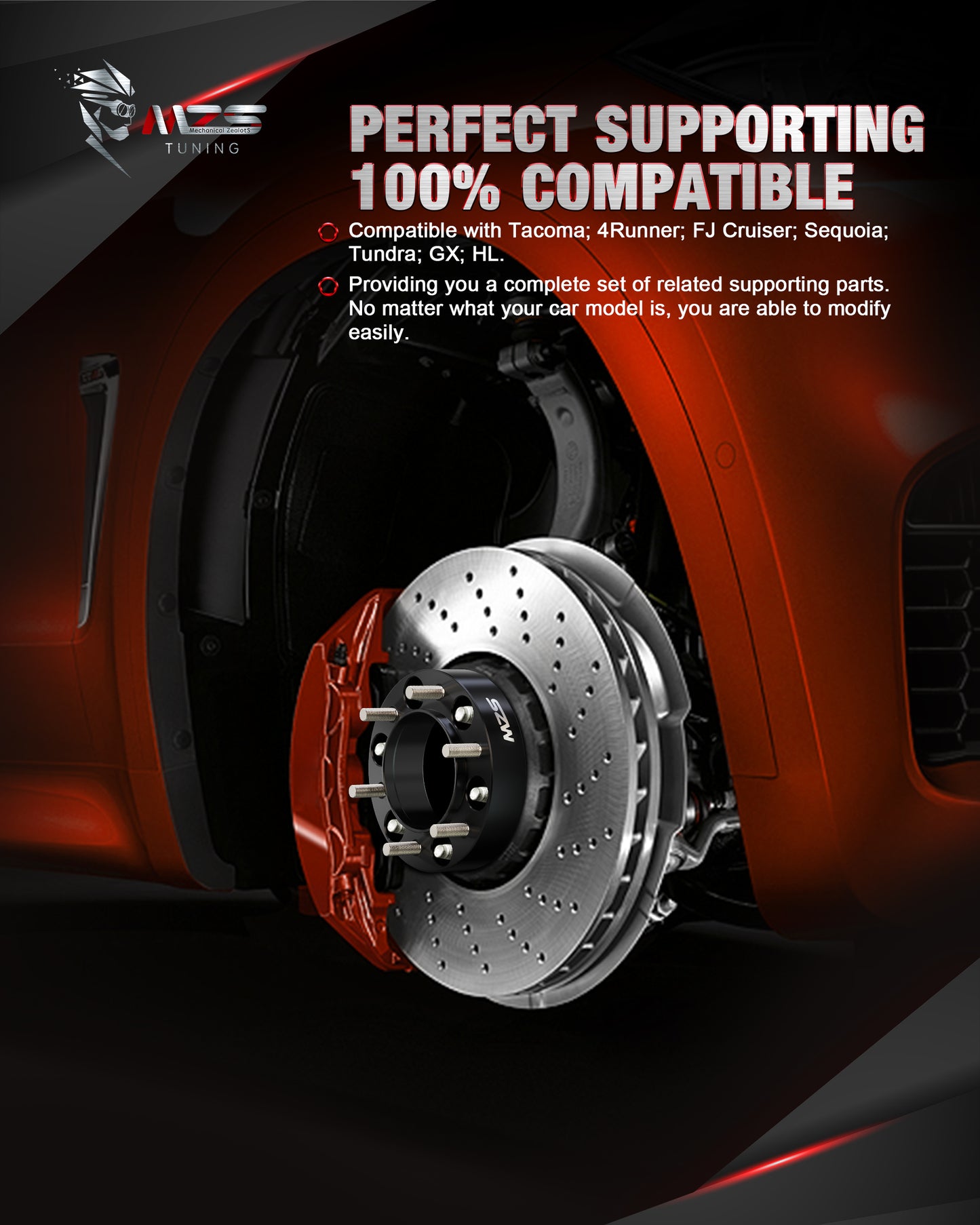 MZS 6x5.5 Wheel Spacers - 6X139.7 - 106mm M12x1.5 Fit for Toyota Tacoma / 4Runner / Tundra / FJ Cruiser