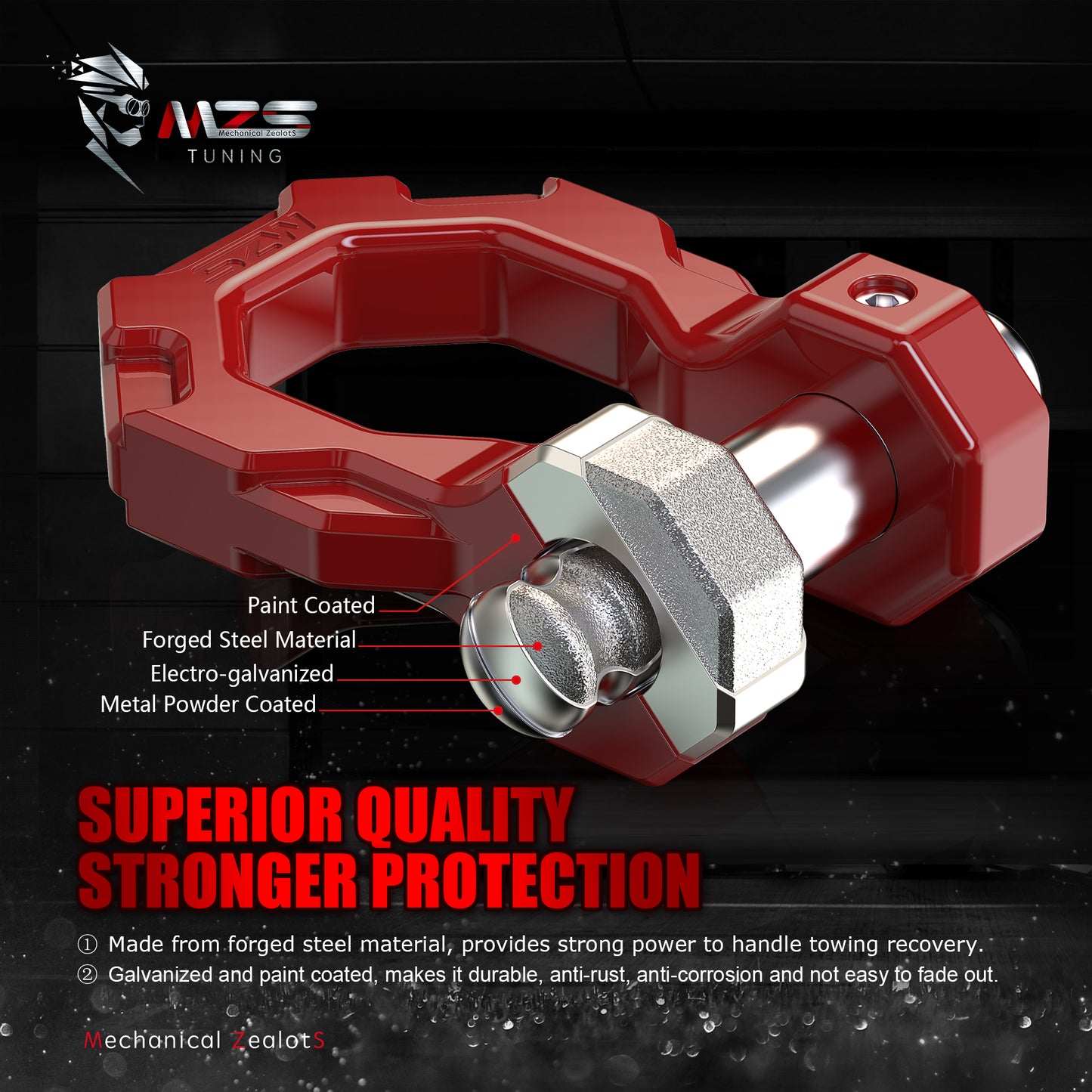 MZS 2" Shackle Hitch Receiver, 3/4" D Ring Shackle, Fits 2" Receivers Hitches for Towing Off-Road Use Vehicle Recovery