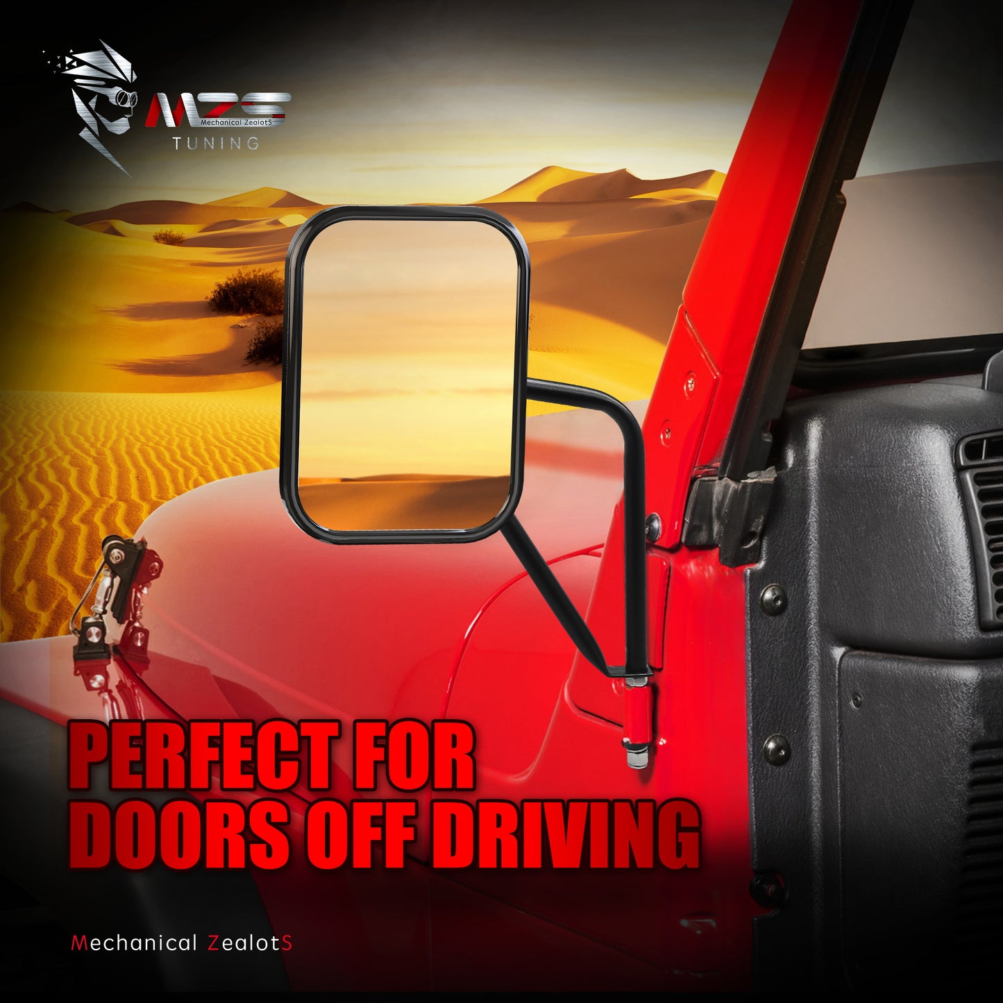 MZS Jeep Mirrors Doors Off, Rear View Side Mirrors w/Mounting Bracket for Jeep Wrangler TJ JK JKU JL YJ CJ Doorless