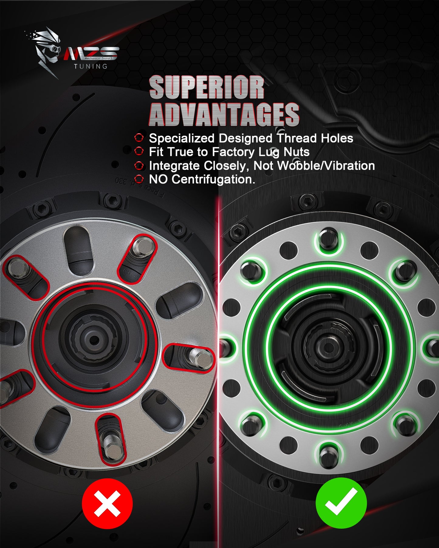 MZS 8x6.5 Wheel Spacers - 8x165.1 8x6.7 8x170 8x180 - M12 M14 1/2" 9/16" Fit 8lug Universal