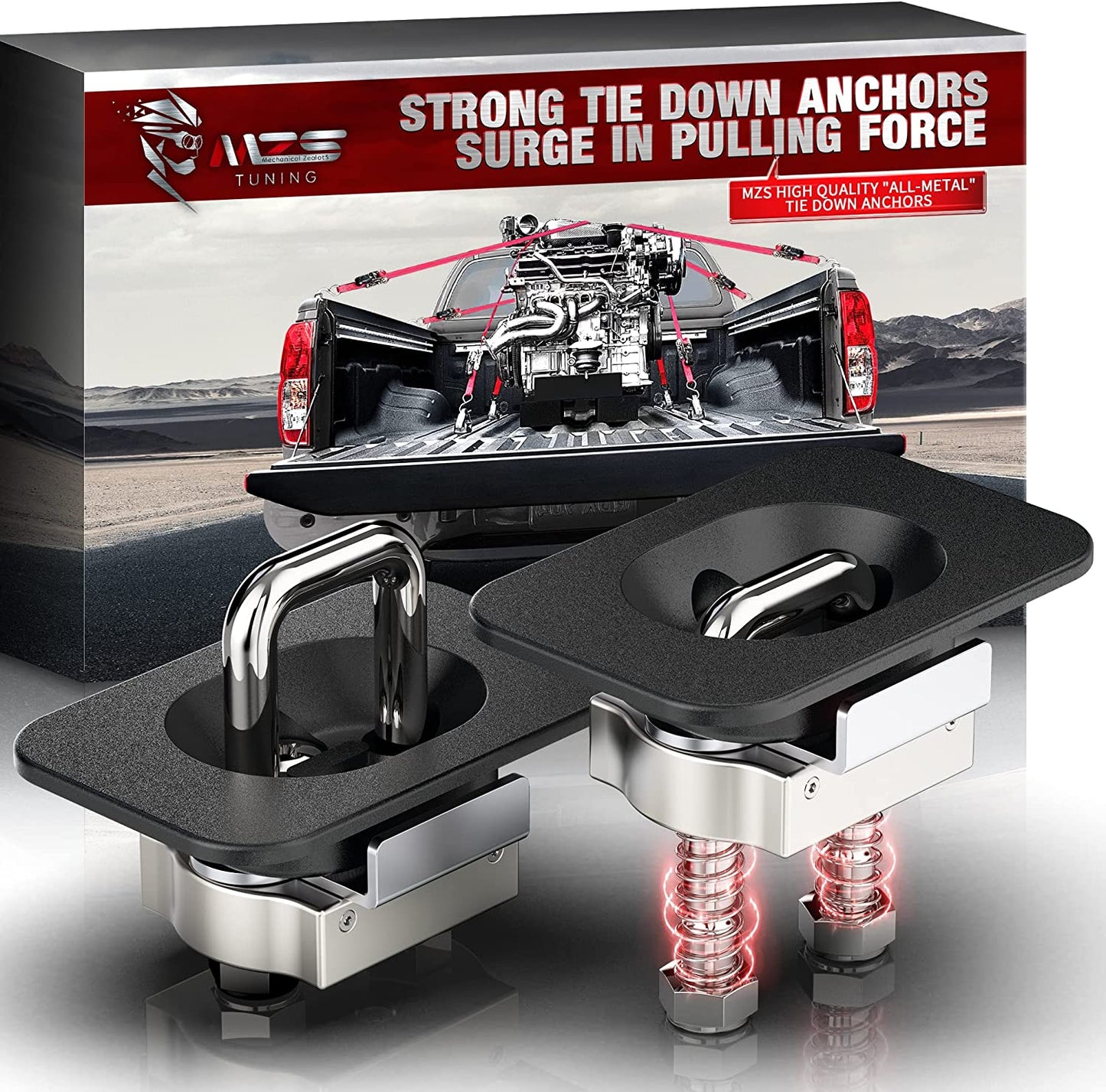 MZS Tie Down Anchors Fit for Ford F-150, F-250 & F-350 Super Duty Raptor - Retractable - Surface Mount