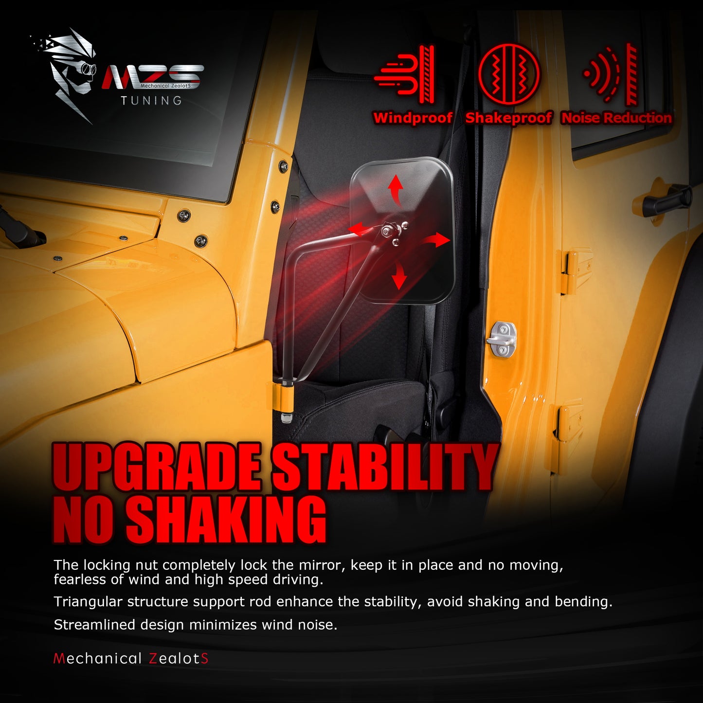 MZS Jeep Mirrors Doors Off, Rear View Side Mirrors w/Mounting Bracket for Jeep Wrangler TJ JK JKU JL YJ CJ Doorless