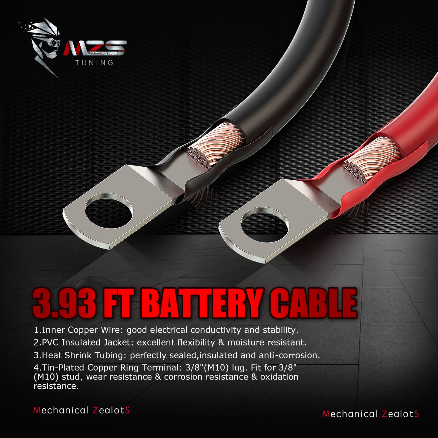 MZS Battery Relocation Kit, Battery Jump Post, Remote Battery Terminal & 4 Gauge Battery Cables & Mounting Bracket