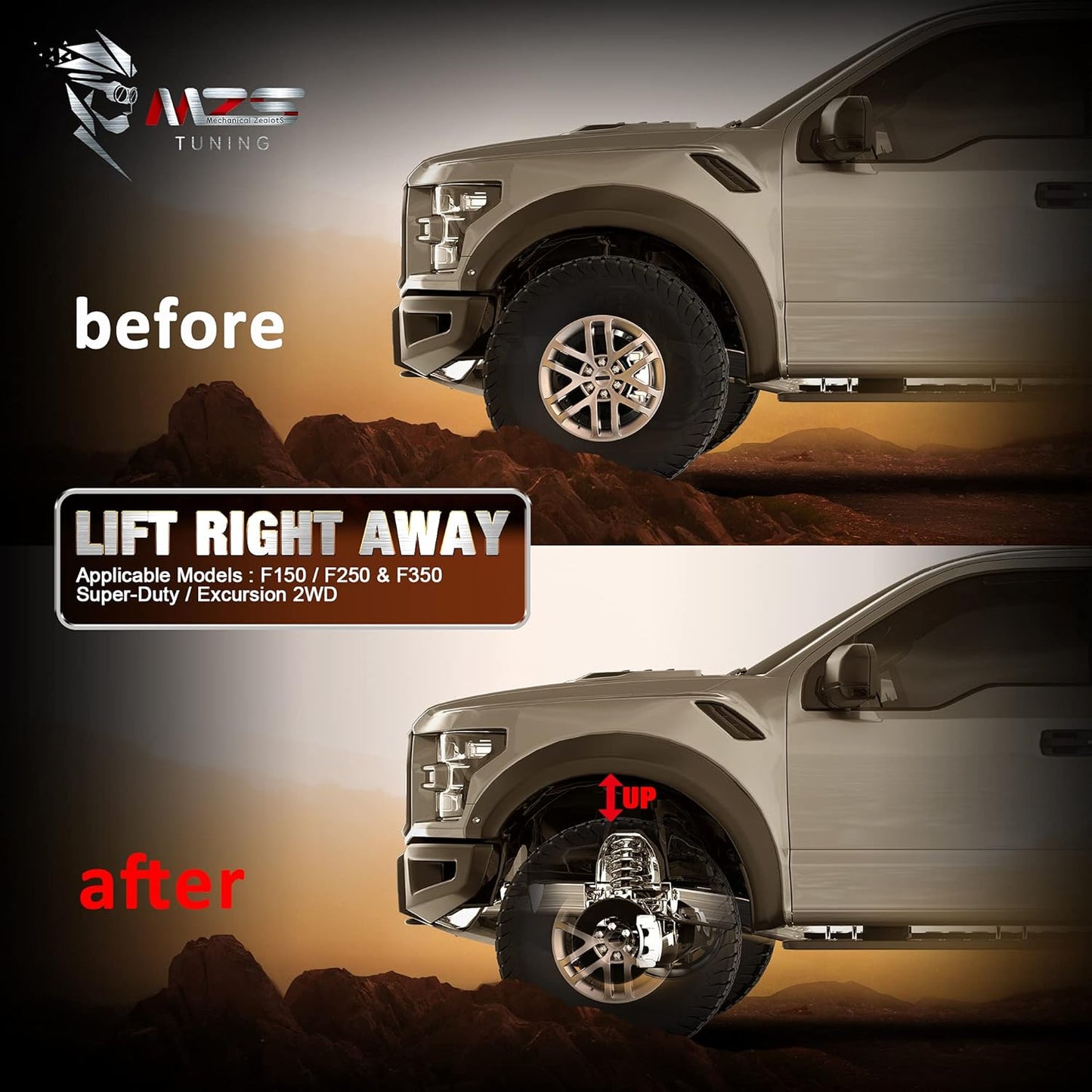 MZS Leveling Kit, 2 inch Front Lifts fit for F150 F250 F350 Super Duty Excursion with 3/4" Stud Extenders (2WD only)