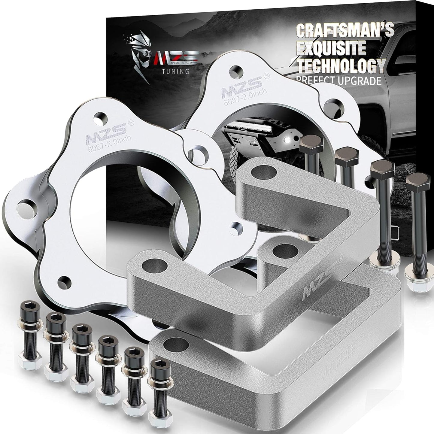 MZS Leveling Kit, 2 inch-3.5 inch Front Lift Strut Spacers Compatible with Silverado Sierra Tahoe Avalanche Suburban Yukon 2WD 4WD