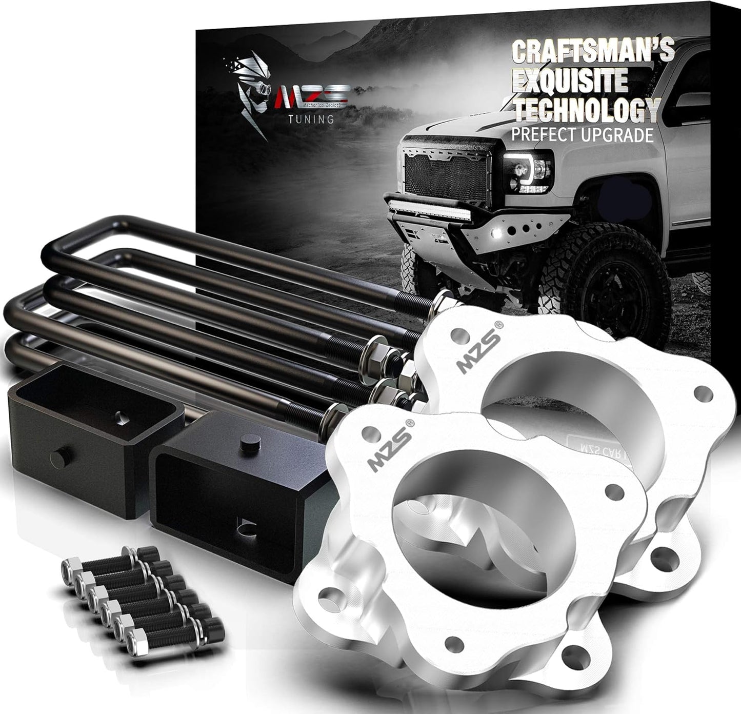 MZS Leveling Kit Front Strut Spacers and Rear Lift Blocks Fit for Silverado 1500 Sierra 1500 (2019 ONLY fit old body)