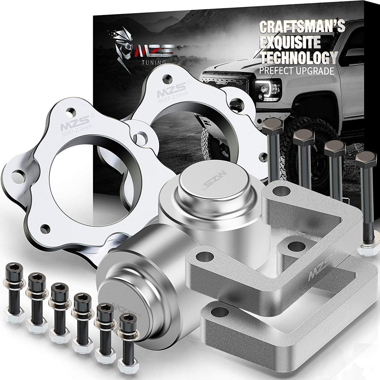 MZS Leveling Kit, Front Lift Kit + Rear Coil Spring Spacers Fit for Tahoe Suburban Yukon Avalanche 2WD 4WD Aluminum