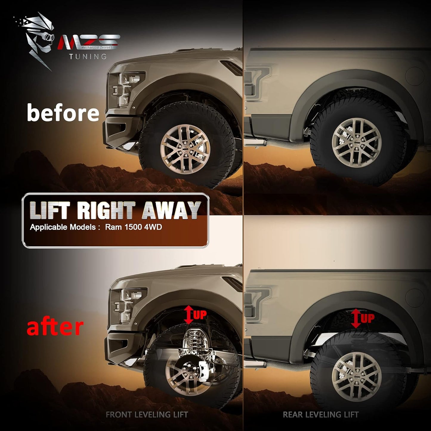 MZS Leveling Kit, 2.5-3 inch Front + 1.5-2 inch Rear Coil Spring Spacers Compatible with Ram 1500 2WD 4WD