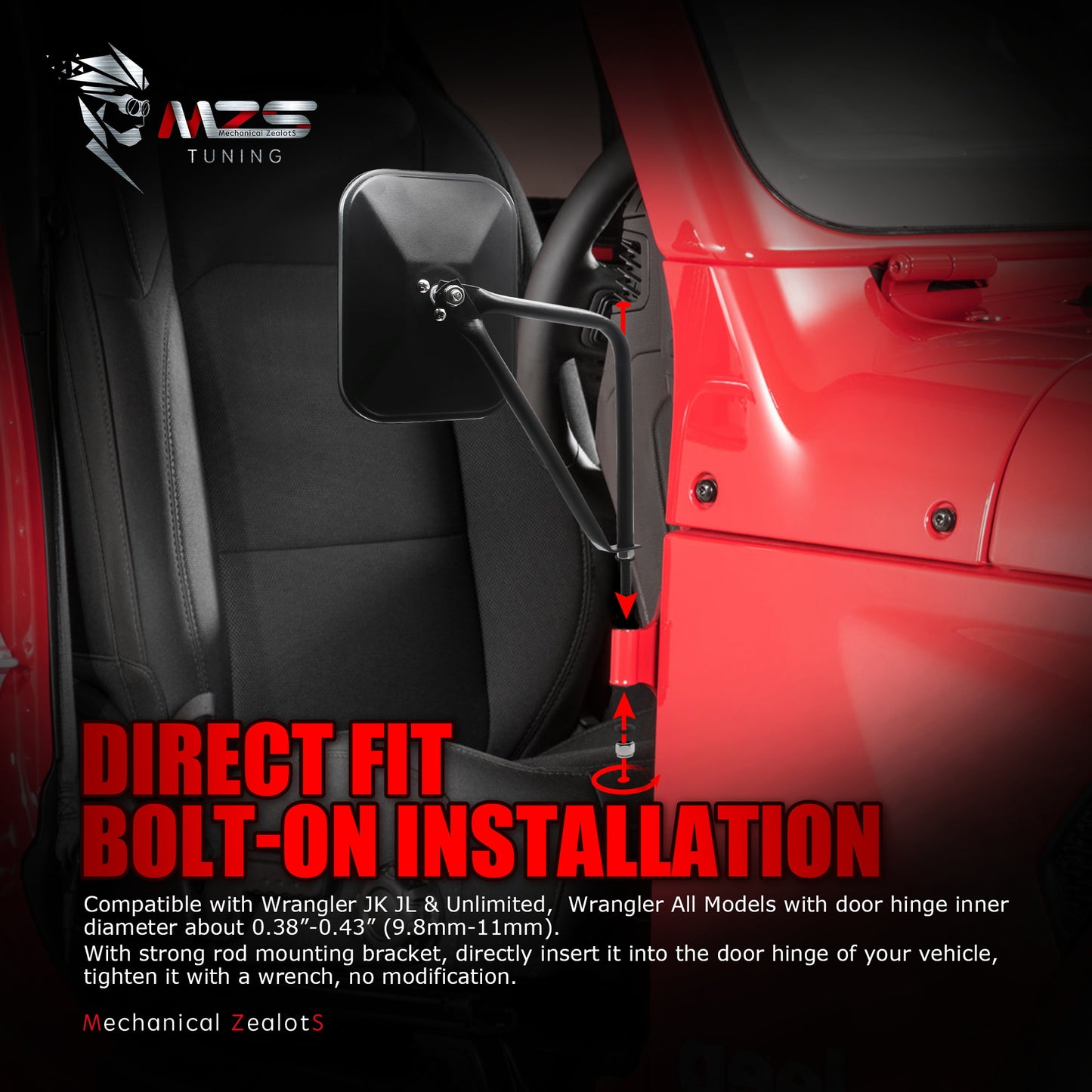 MZS Jeep Mirrors Doors Off, Rear View Side Mirrors w/Mounting Bracket for Jeep Wrangler TJ JK JKU JL YJ CJ Doorless