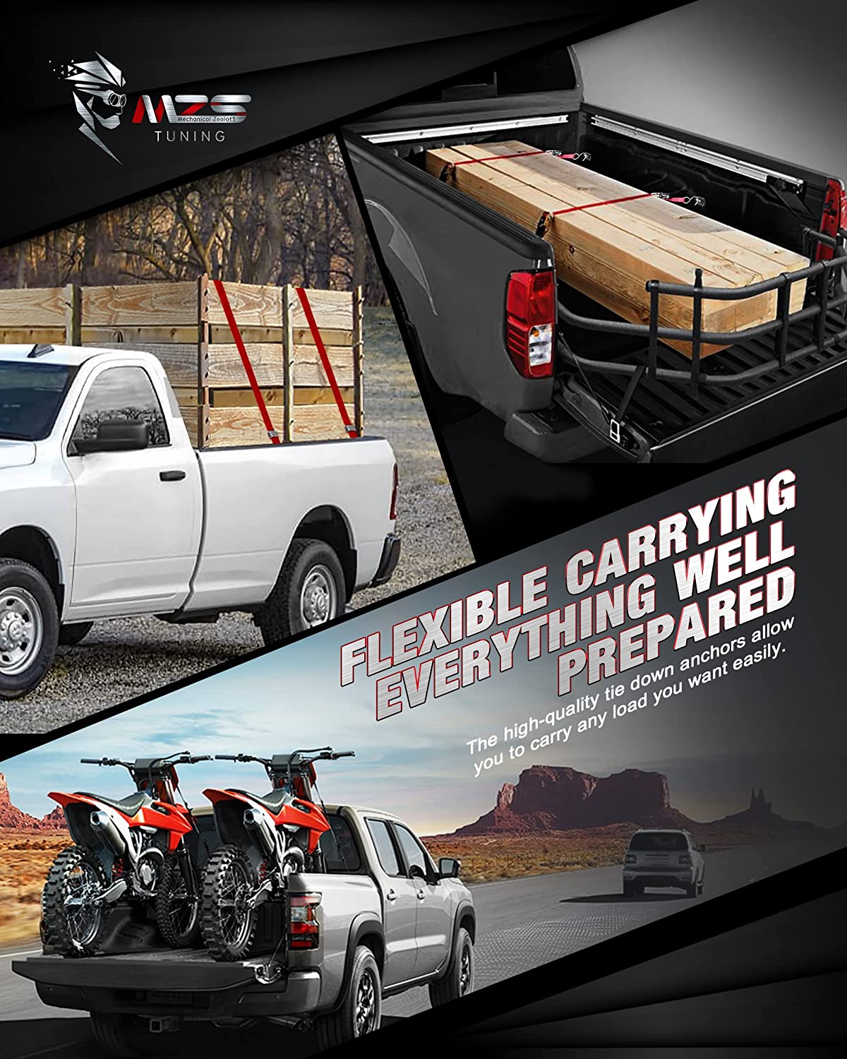 MZS Tie Down Anchors Fit for Ford F-150, F-250 & F-350 Super Duty Raptor - Retractable - Surface Mount