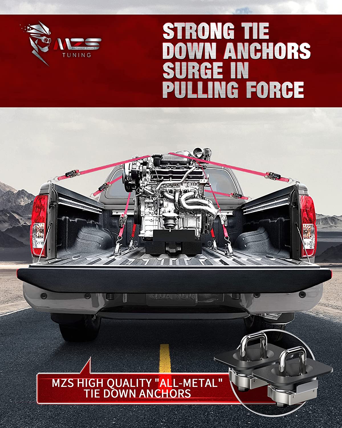 MZS Tie Down Anchors Fit for Ford F-150, F-250 & F-350 Super Duty Raptor - Retractable - Surface Mount
