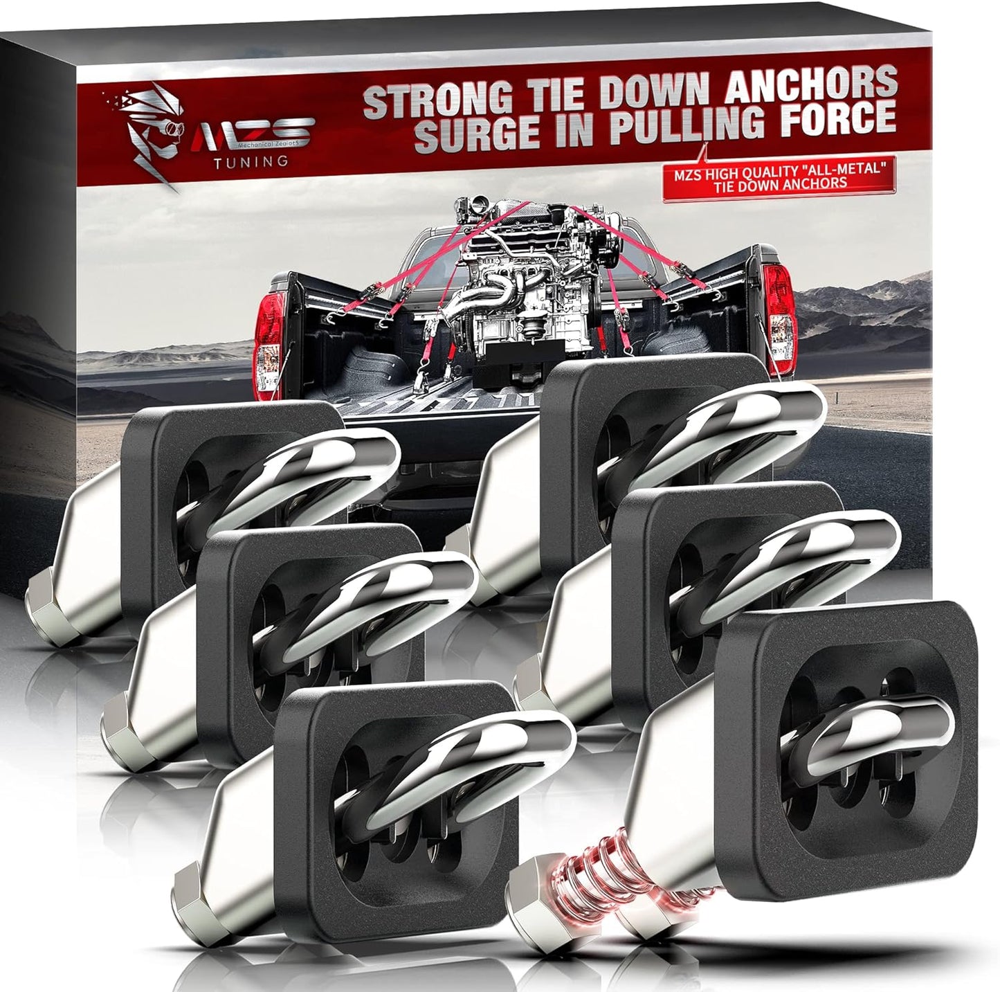 MZS Tie Down Anchors Fit for Chevy Silverado & GMC Sierra, Colorado & Canyon - Retractable - Surface Mount