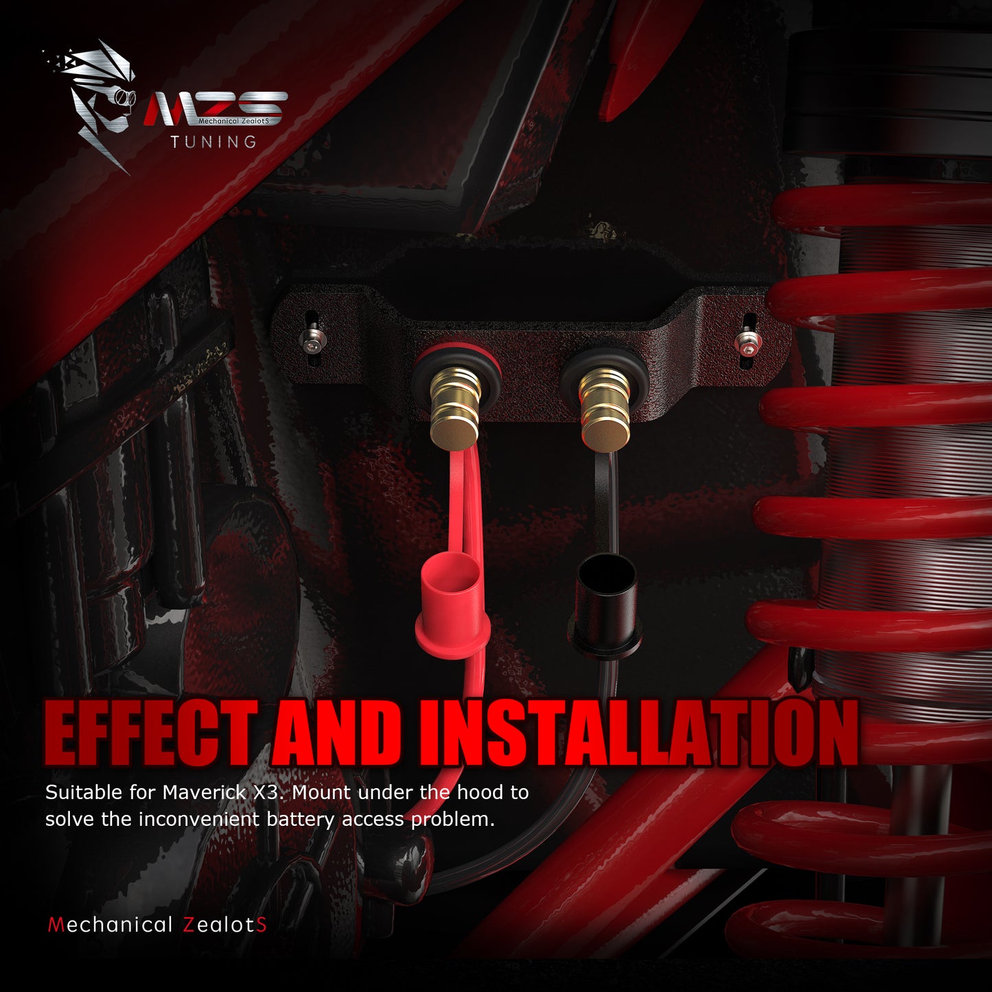 MZS Battery Relocation Kit, Battery Jump Post, Remote Battery Terminal & 4 Gauge Battery Cables & Mounting Bracket