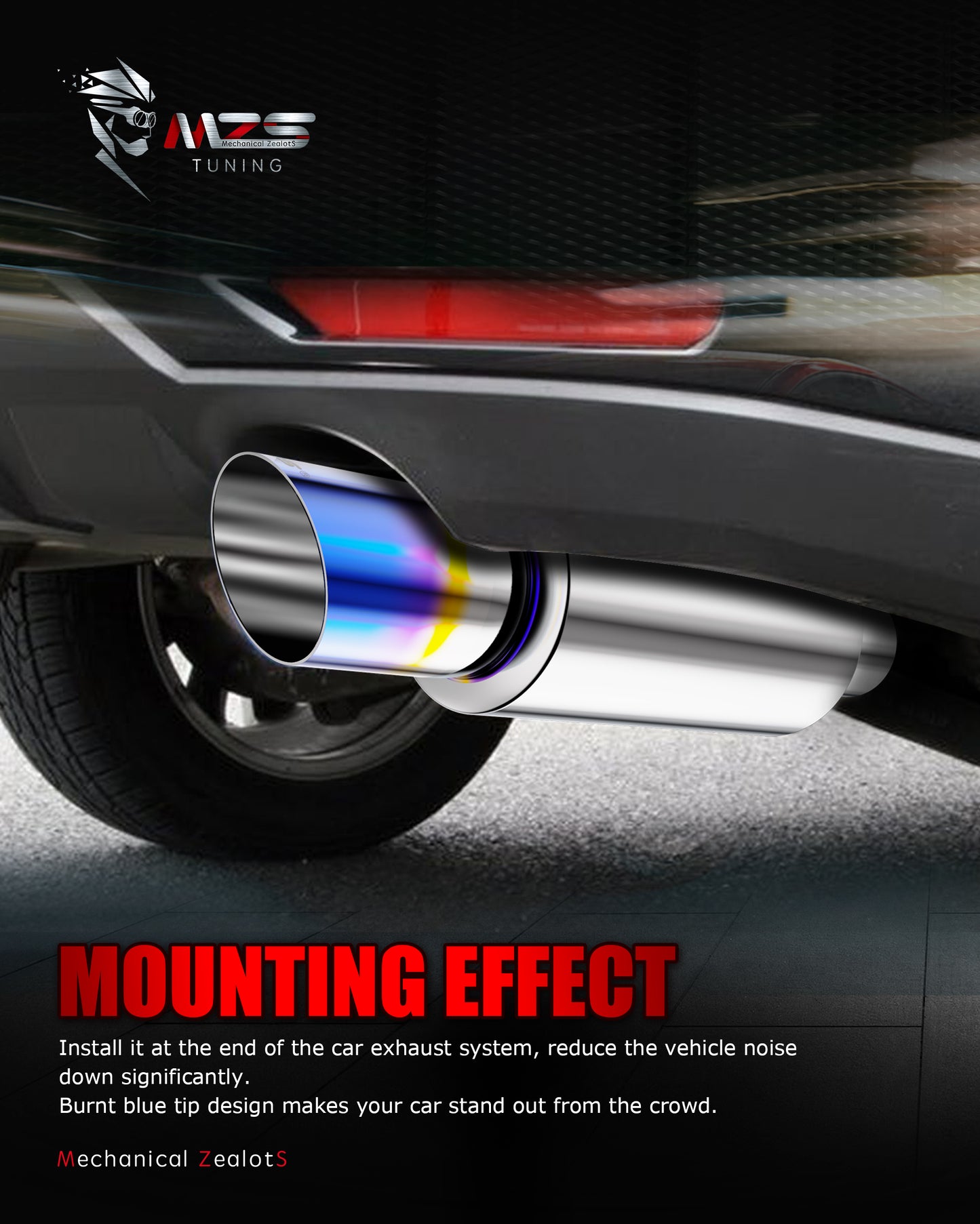 MZS Exhaust Muffler, 2" Inlet 3" Outlet 15" Length - Straight Through Universal