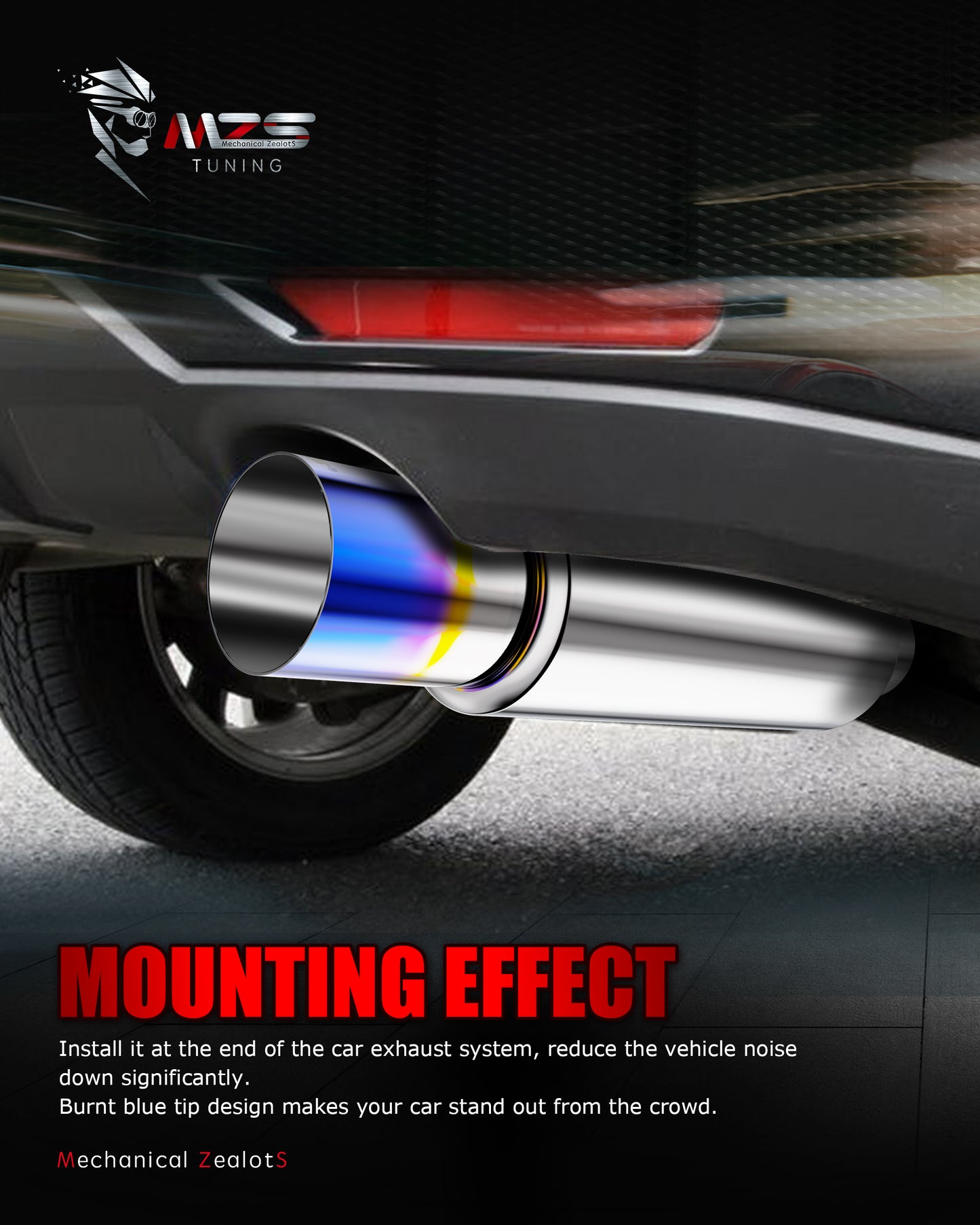 MZS Exhaust Muffler, 2" Inlet 3" Outlet 15" Length - Straight Through Universal