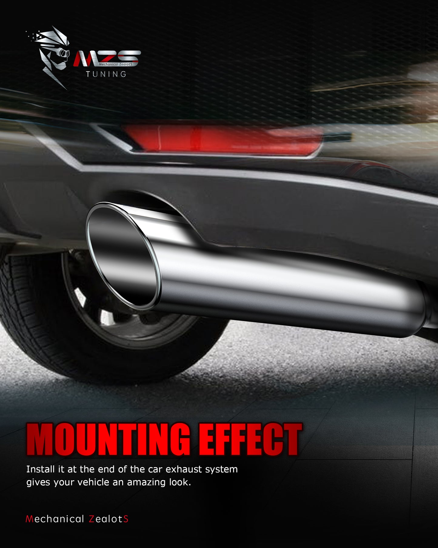 MZS Exhaust Tip, 2.5" Inlet 4" Outlet 18" Length Tailpipe Universal - Stainless Steel