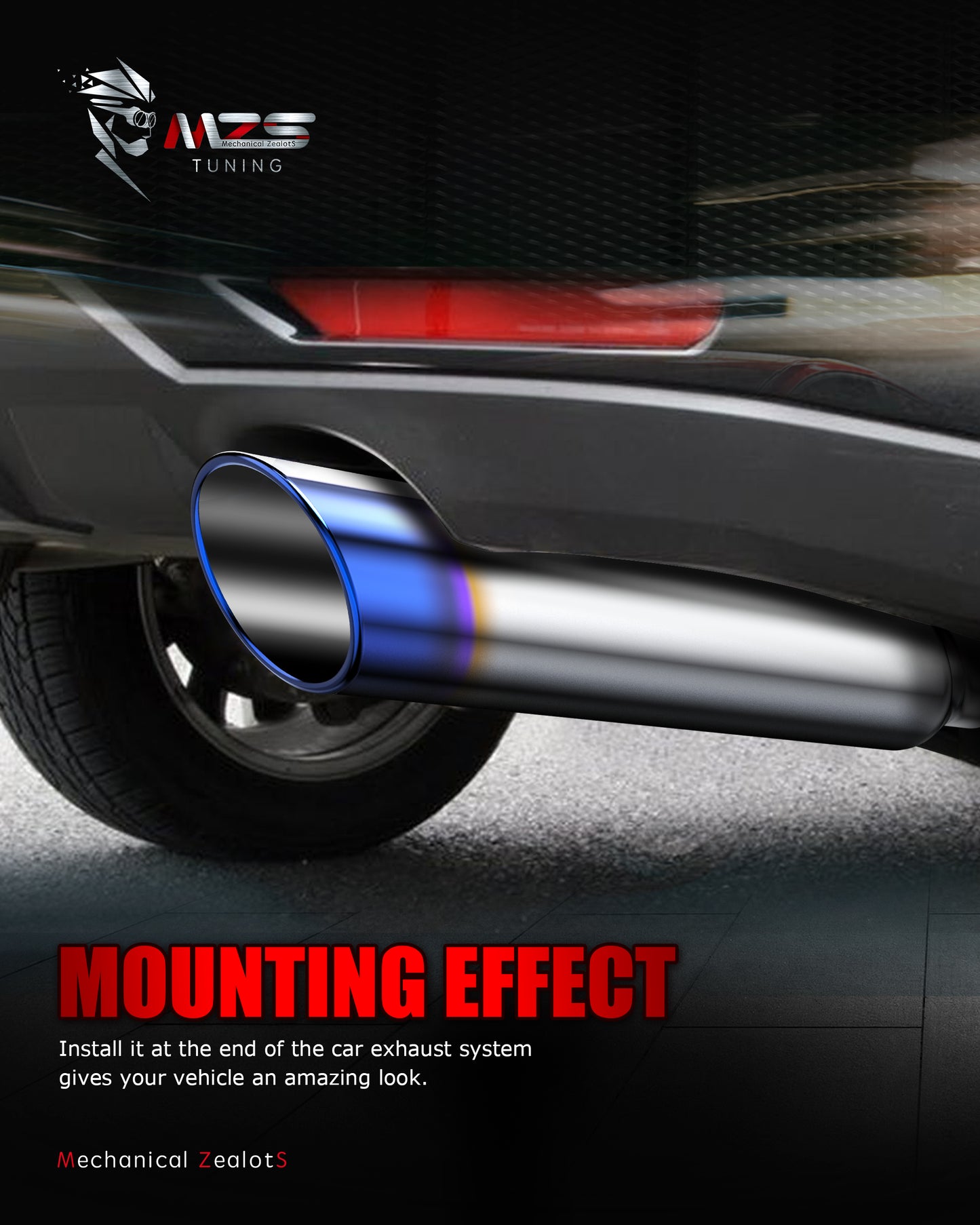 MZS Exhaust Tip, 2.5" Inlet 4" Outlet 18" Length Tailpipe Universal - Stainless Steel - 2PCS