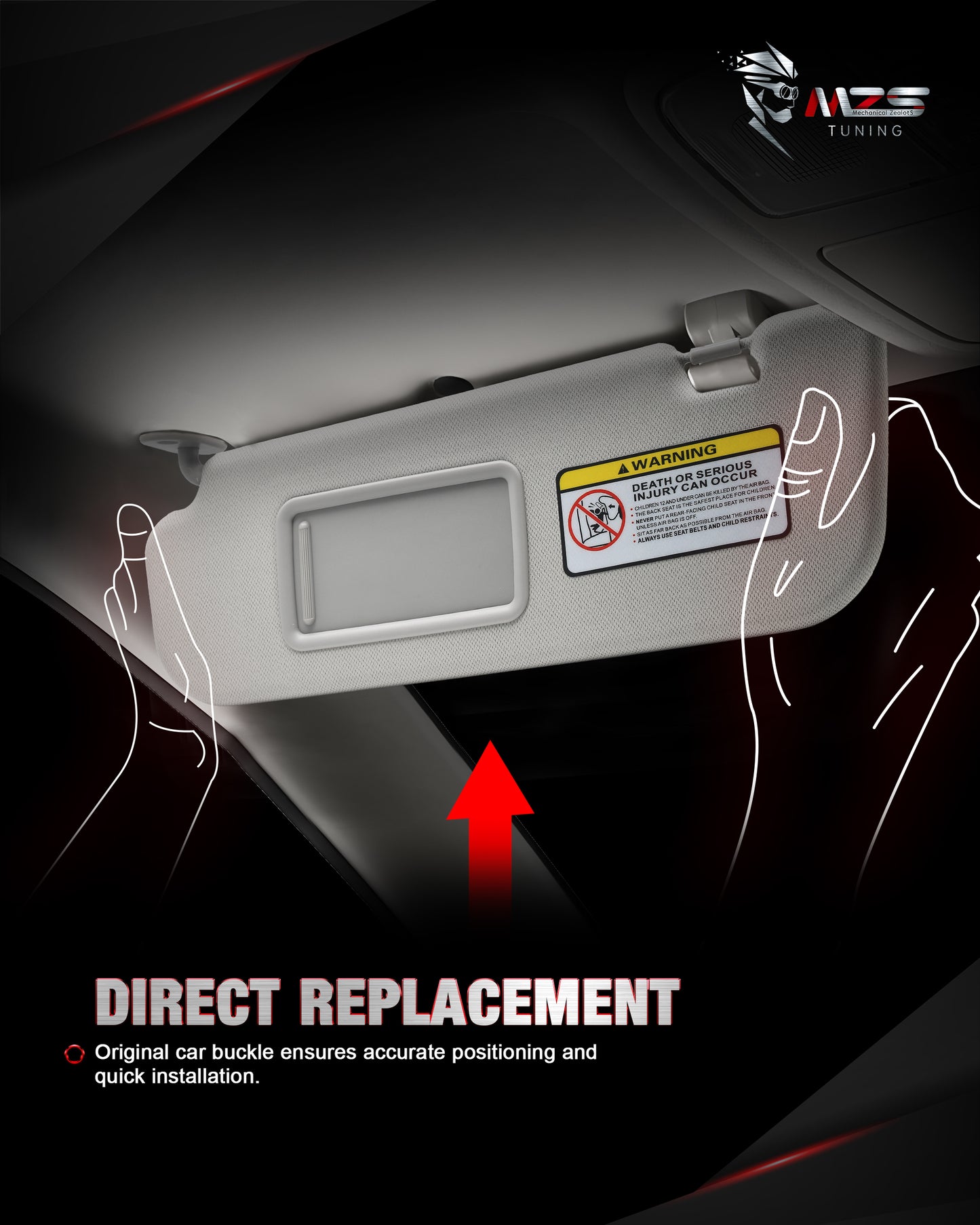 MZS Sun Visor Left Driver & Right Passenger Side Replacement Fit For 2011-2015 Elantra Without Sunroof (Gray)