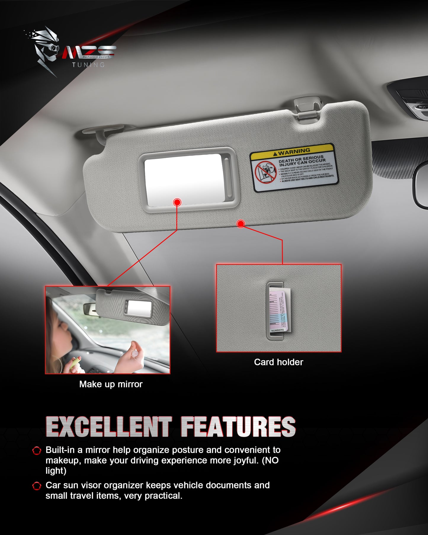 MZS Sun Visor Left Driver & Right Passenger Side Replacement Fit For 2011-2015 Elantra Without Sunroof (Gray)