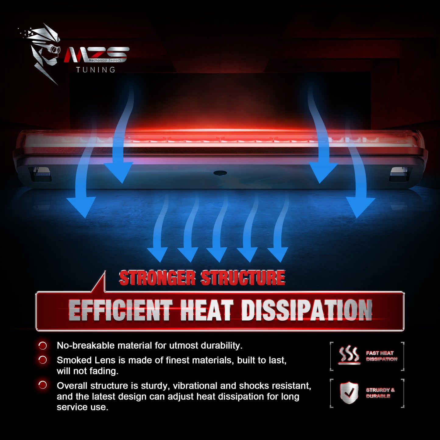 MZS Third Brake Light, Red 3rd Brake Light LED & White Cargo Lamp, Silverado C/K High Mount Stop Light