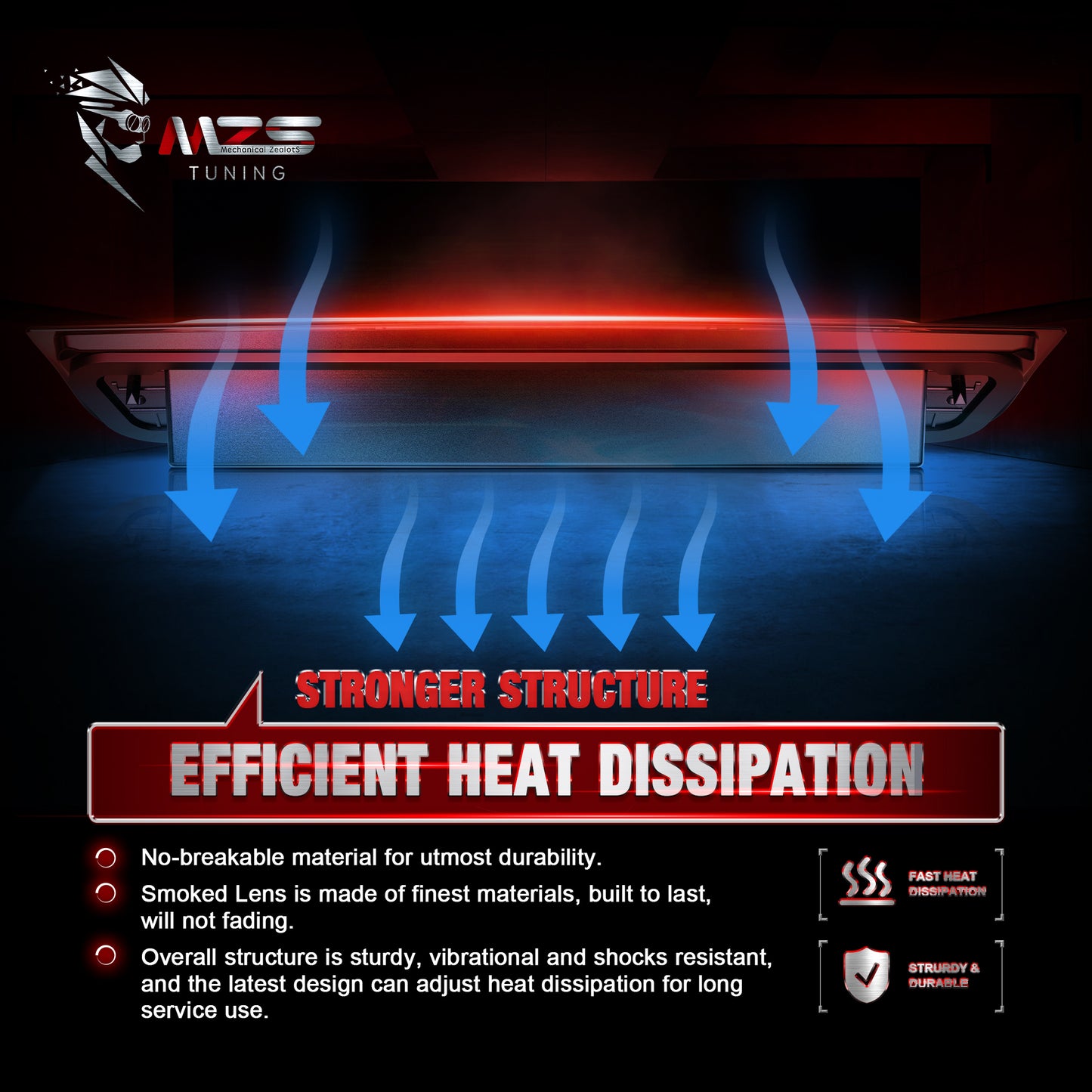 MZS Third Brake Light, Red 3rd Brake Light LED & White Cargo Lamp, High Mount Stop Light for Ram