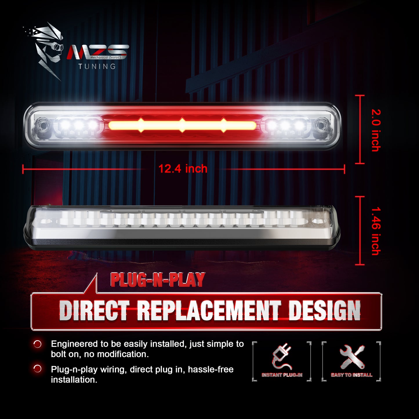 MZS Third Brake Light, Red 3rd Brake Light LED & White Cargo Lamp, Silverado C/K High Mount Stop Light