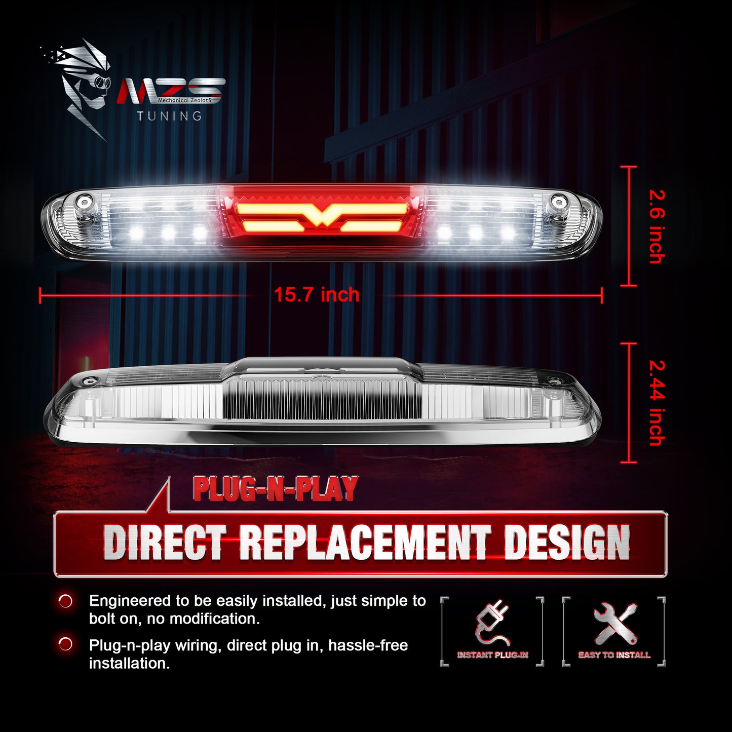 MZS Third Brake Light, Red 3rd Brake Light LED & White Cargo Lamp, Silverado Sierra High Mount Stop Light