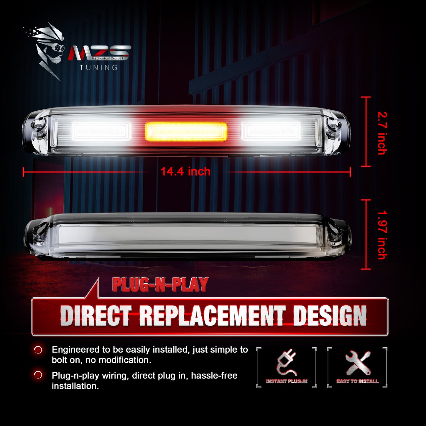 MZS Third Brake Light, Red 3rd Brake Light LED & White Cargo Lamp, Silverado Sierra 1500 2500 3500 High Mount Stop Light