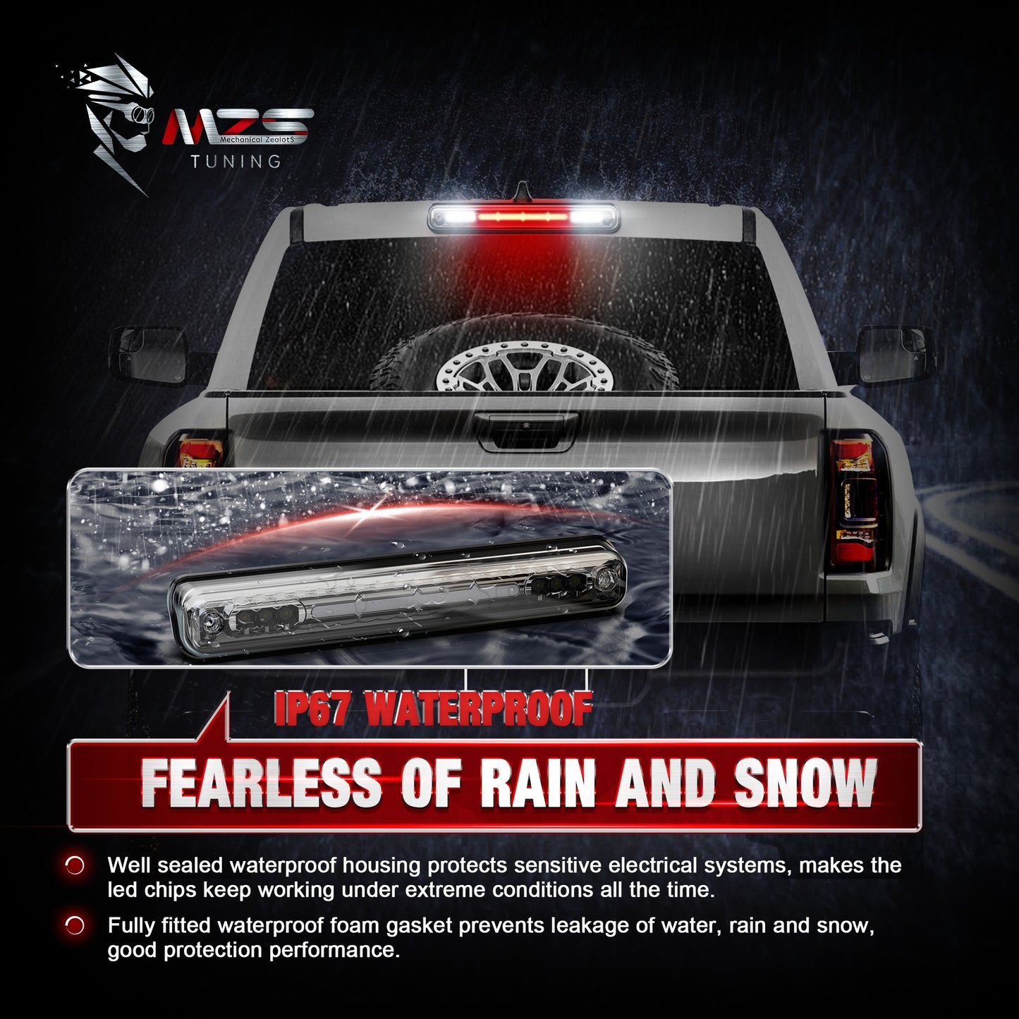 MZS Third Brake Light, Red 3rd Brake Light LED & White Cargo Lamp, Silverado C/K High Mount Stop Light