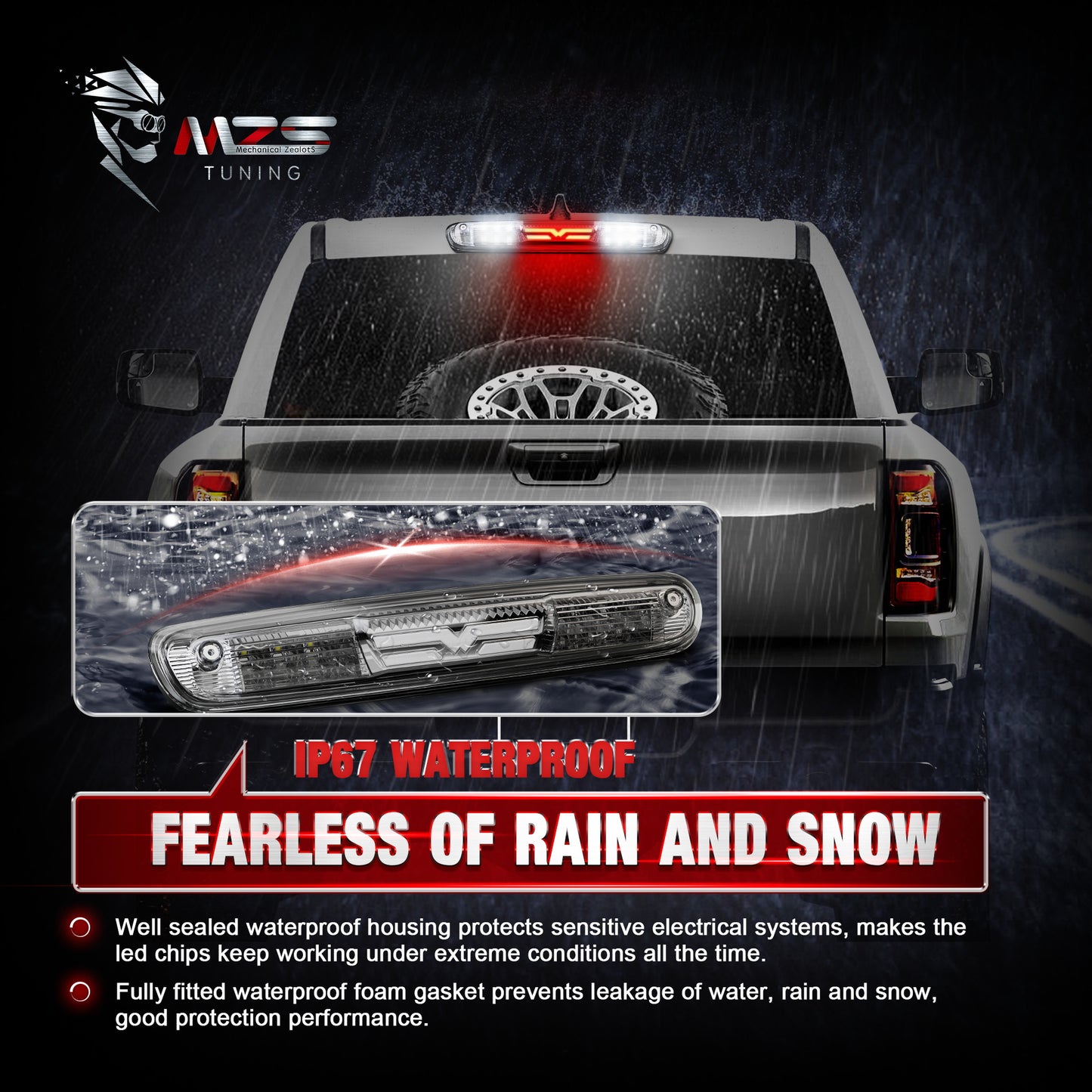 MZS Third Brake Light, Red 3rd Brake Light LED & White Cargo Lamp, Silverado Sierra High Mount Stop Light