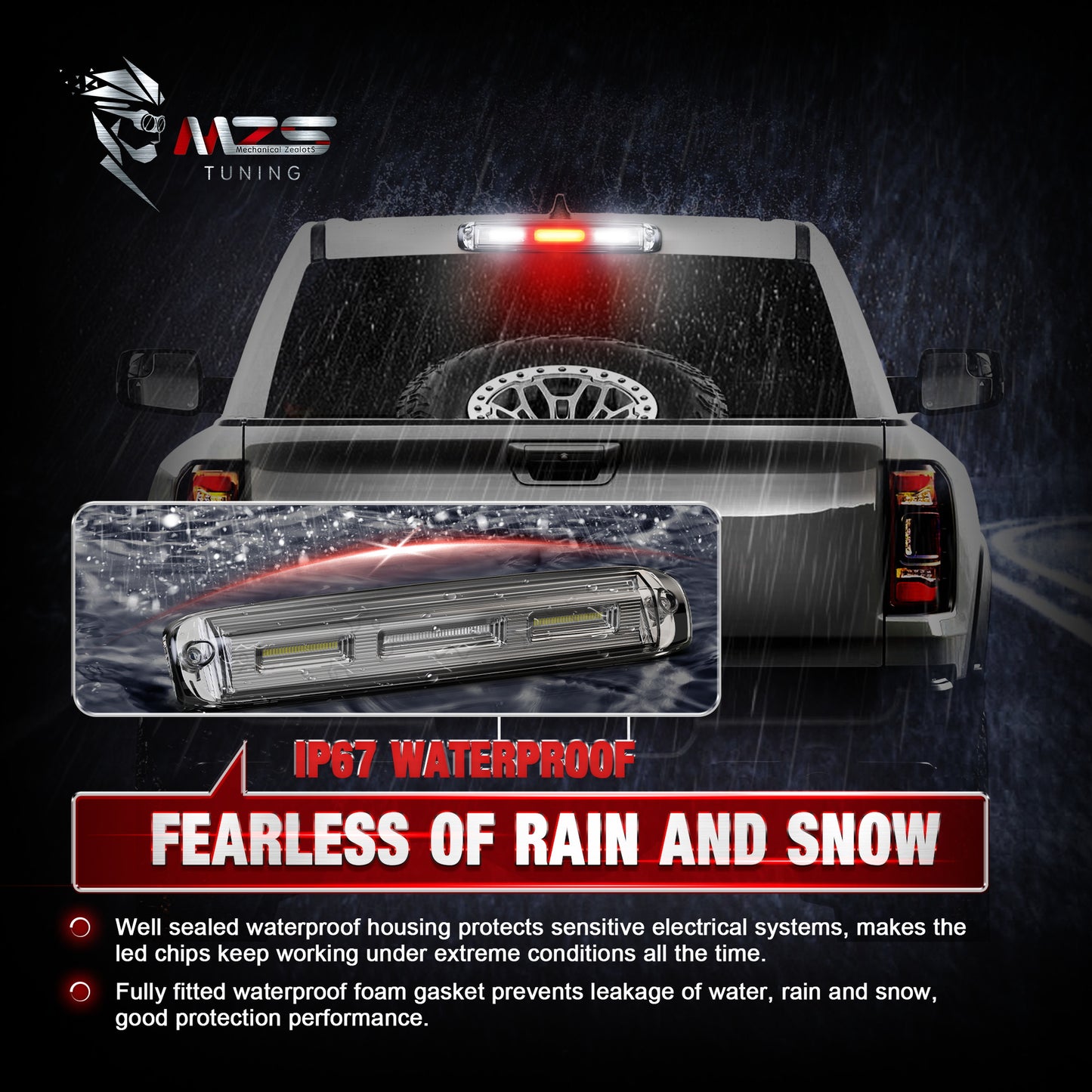 MZS Third Brake Light, Red 3rd Brake Light LED & White Cargo Lamp, Silverado Sierra 1500 2500 3500 High Mount Stop Light