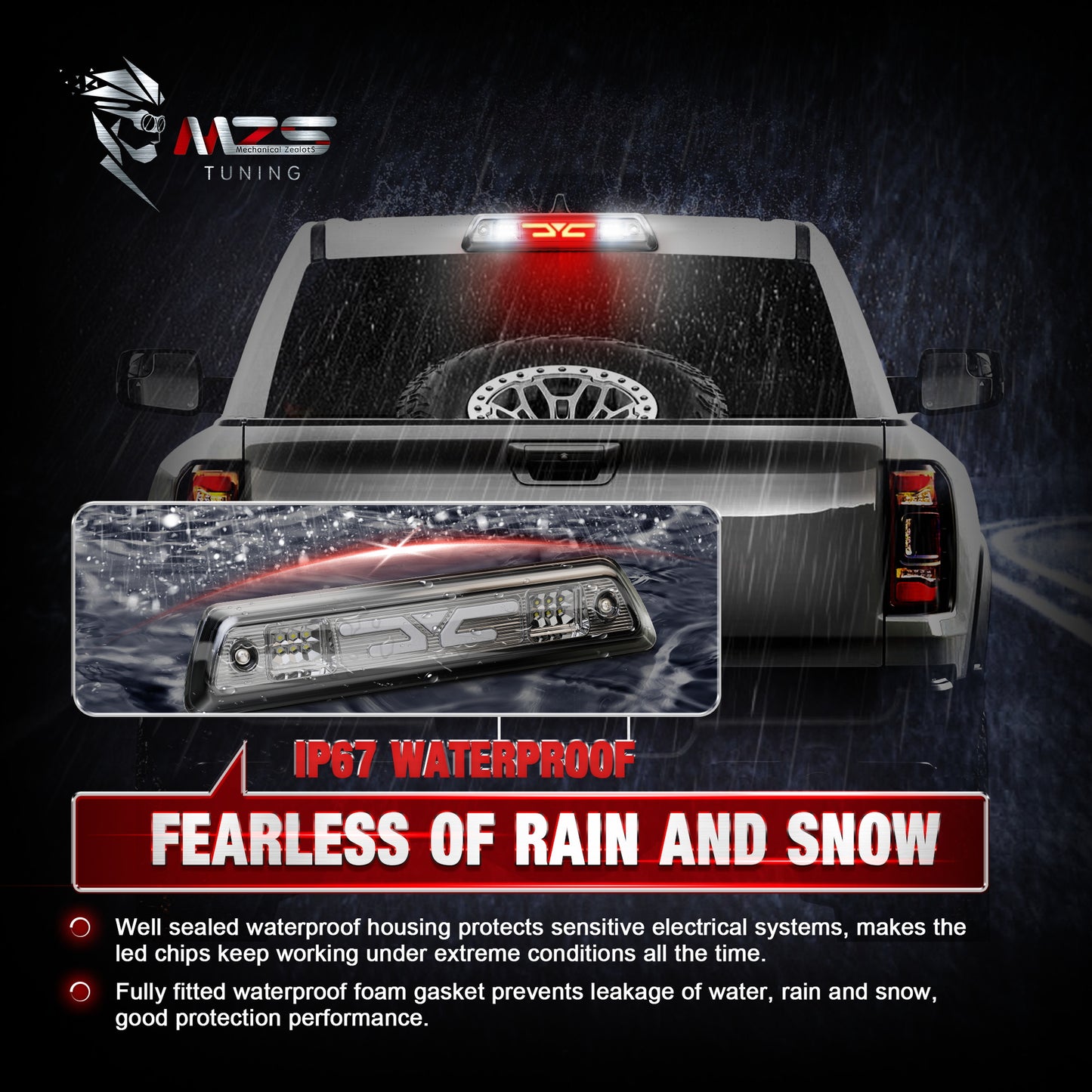 MZS Third Brake Light, Red 3rd Brake Light LED & White Cargo Lamp, F150 High Mount Stop Light