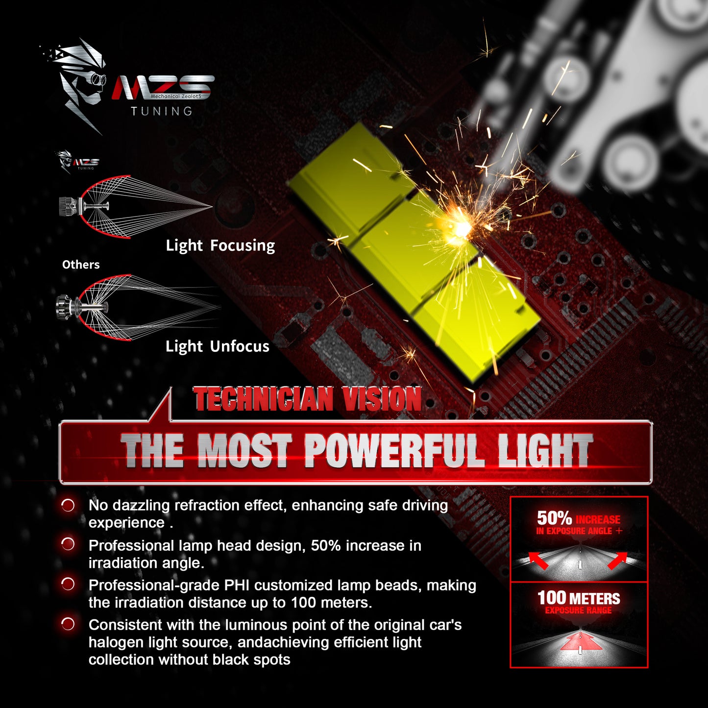 MZS H11 LED Headlight Bulbs, H11 H9 H8 High/Low/Fog Light, 300% Brighter 6500K White, Fanless Instant-Plug in