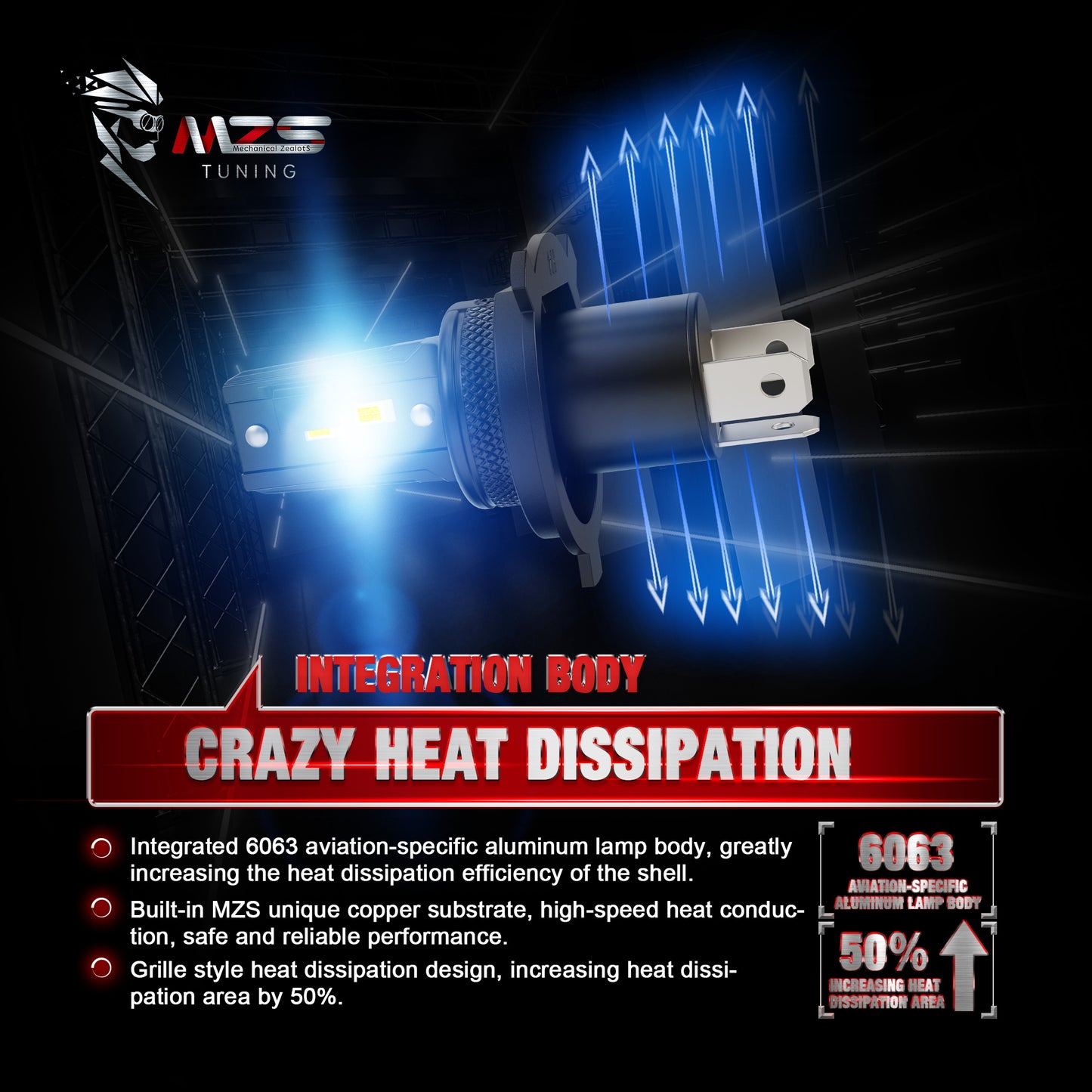 MZS H4 LED Headlight Bulbs, 9003 HB2 High and Low Beam Headlight, 300% Brighter 6500K White, Fanless Instant-Plug in