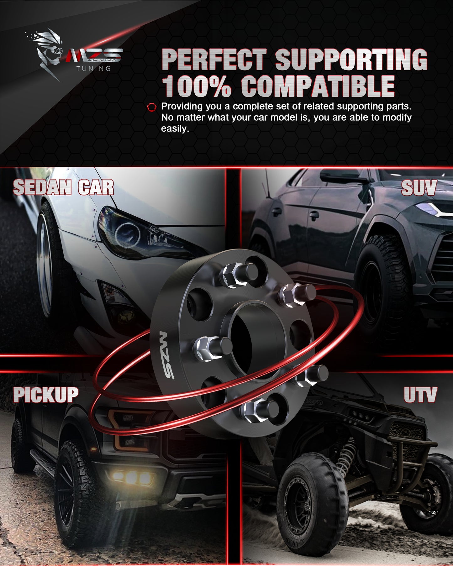 MZS 5X5 Wheel Spacers - 5x127 71.5mm M14x1.5 Fit for Jeep Wrangler JL / Grand Cherokee / Durango / Gladiator JT