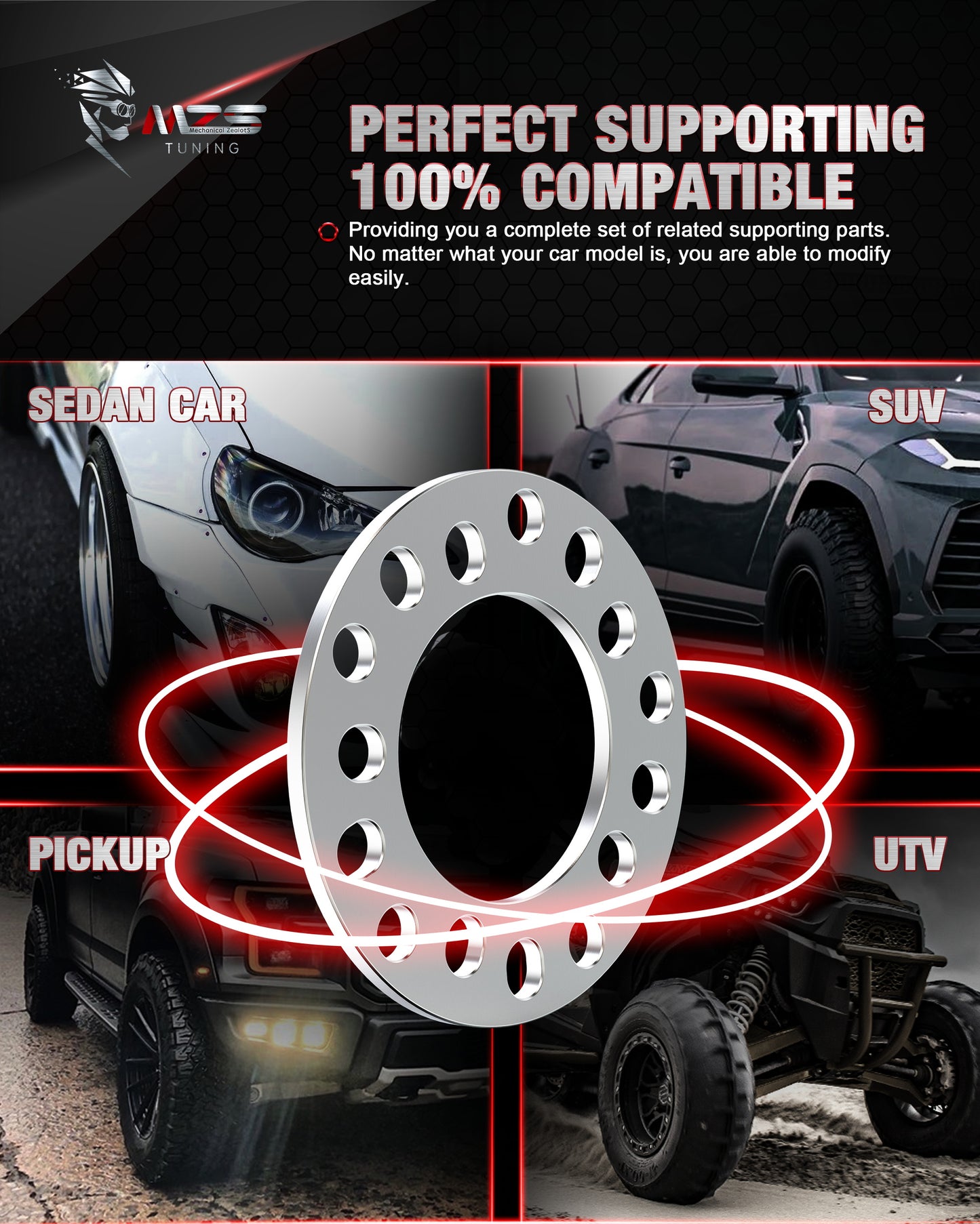 MZS 5x4.5 Wheel Spacers - 5x110 5x112 5x114.3 5x115 - Fit 5lug M12 7/16" Universal
