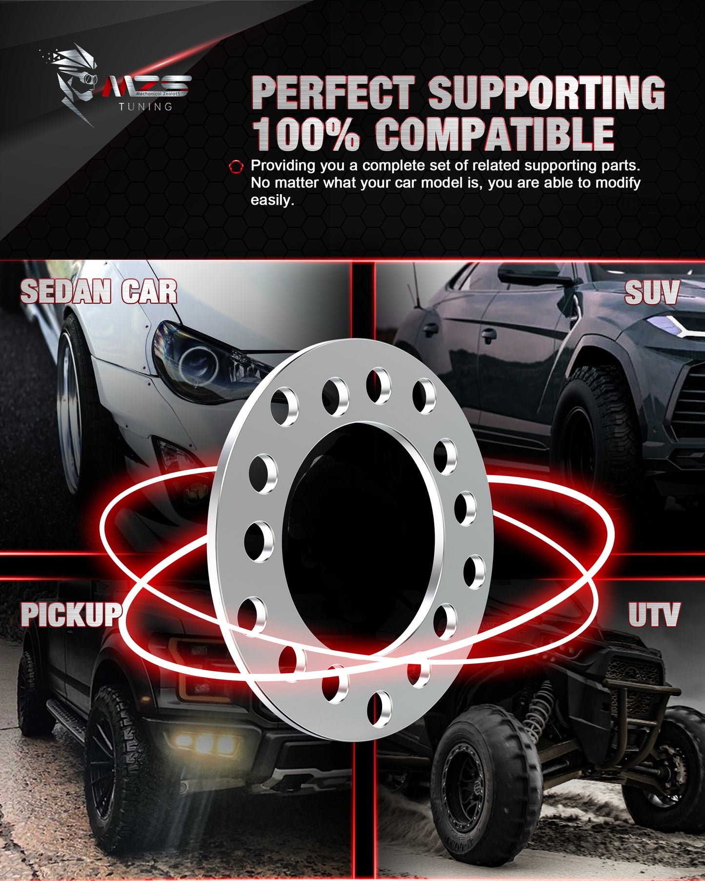 MZS 5x114.3 Wheel Spacers - M14 1/2" - 5x98 5x100 5x108 5x4 5x101.6 5x110 5x112 5x4.5 5x115 Universal
