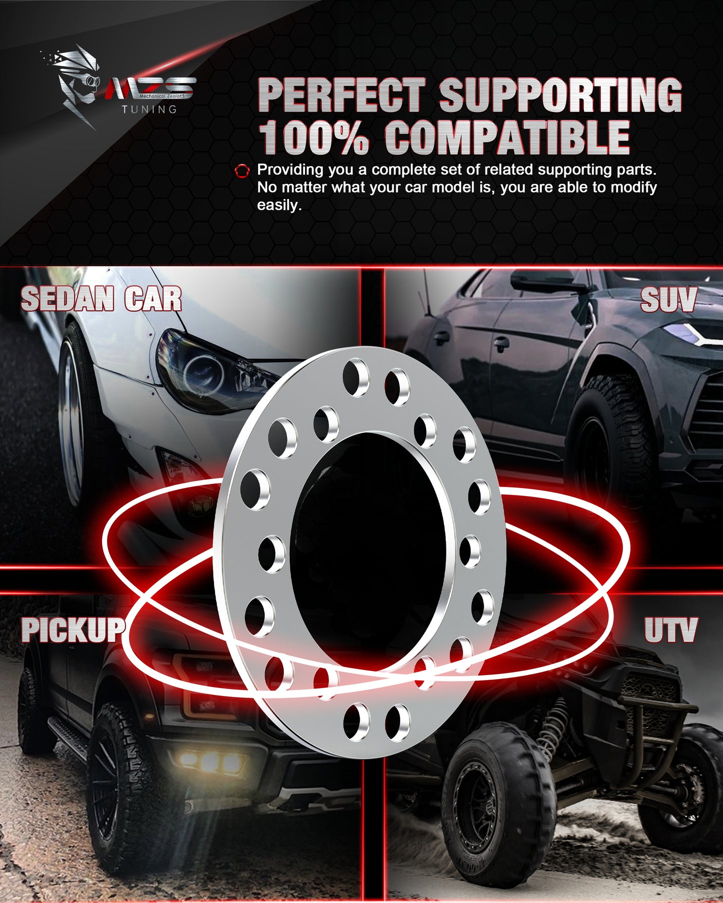 MZS 6x5.5 Wheel Spacers- 6x4.5 6x114.3 6x115 6x135 6x139.7 Fit 6lug 1/2" 7/16" Universal