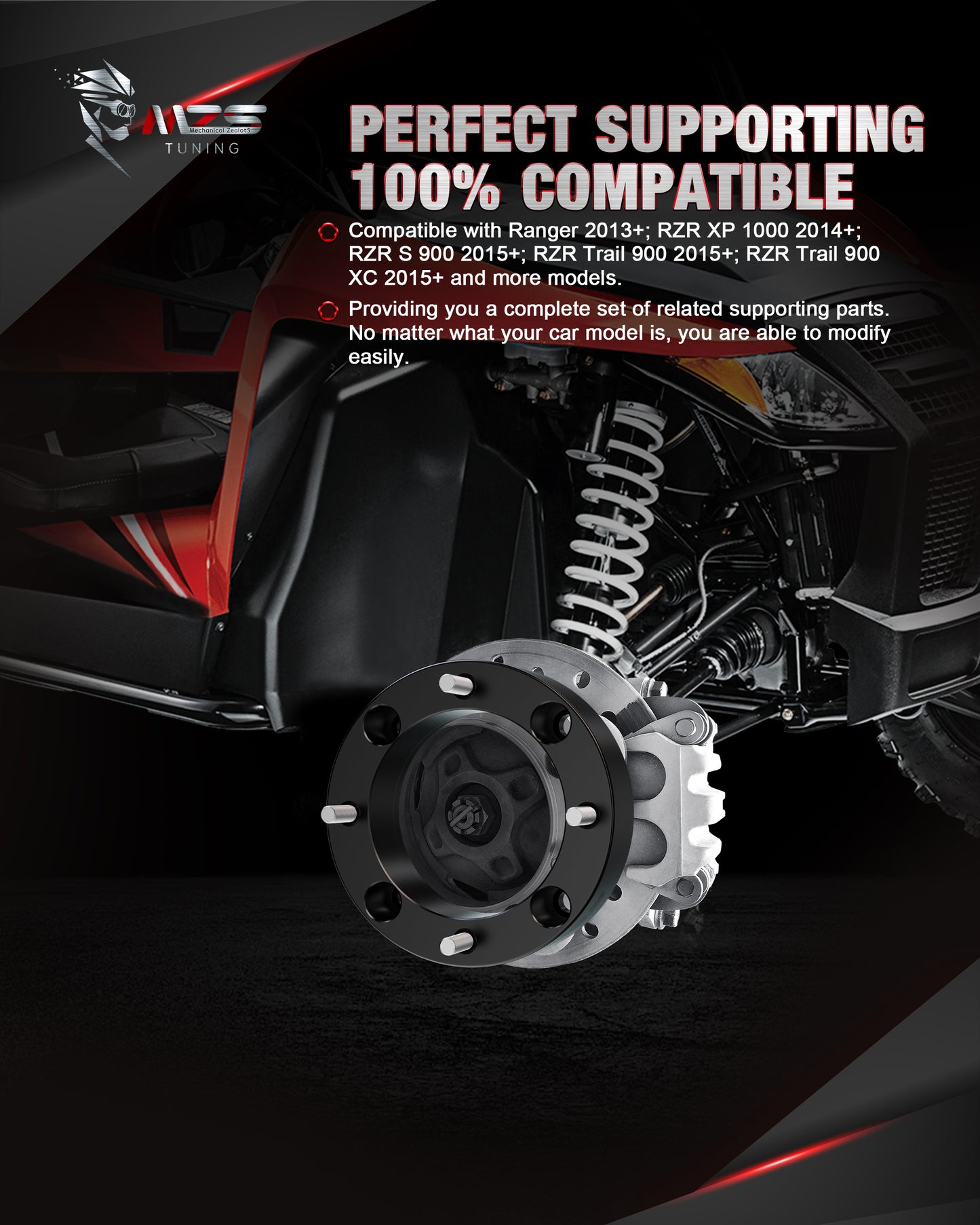 MZS 4x156 Wheel Spacers - 131mm M12×1.5 Fit for 2013+ Ranger, 2014+ RZR XP 1000, 2015+ RZR ATV UTV